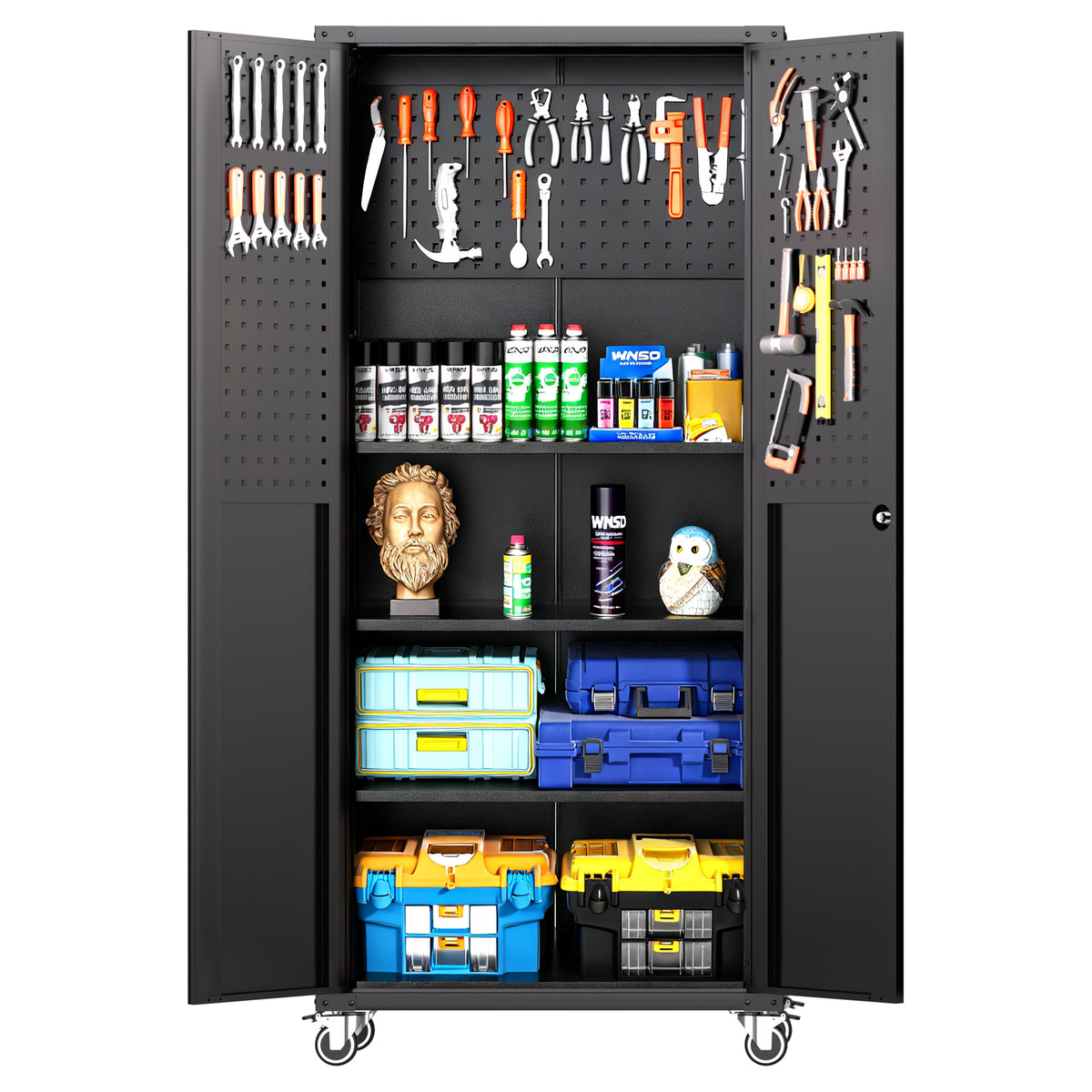 VIYET 71" Heavy Duty Metal Storage Cabinet with Locking Doors, Adjustable Shelves & Wheels, Garage Organizer Cabinet