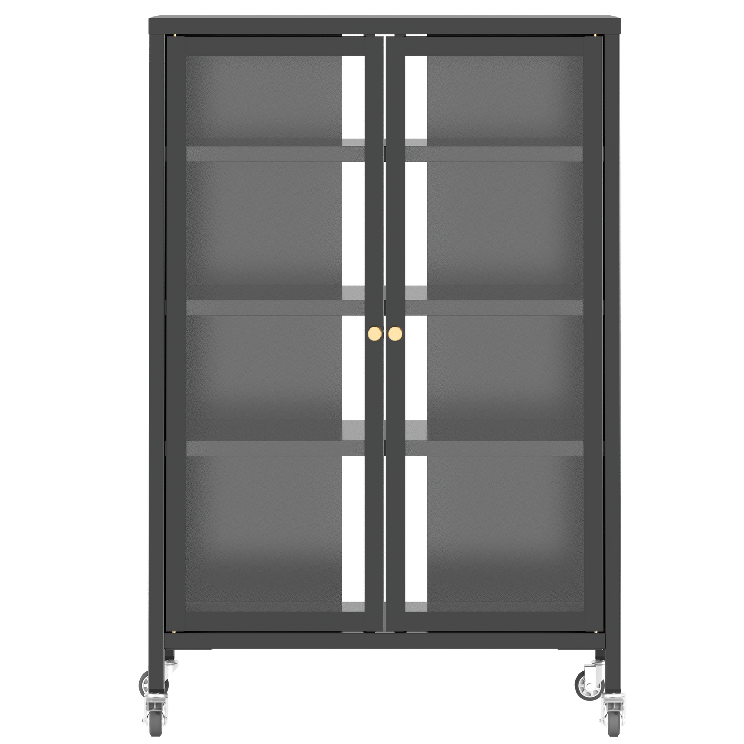 VIYET 36" Media Storage Cabinet with Wheels - 4 Adjustable Glass Shelves & Locking Door, Heavy-Duty Steel AV TV Stand for Living Room, Black