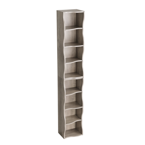 VIYET 71" 8-Tier Ultra-Thin Adjustable Bookshelf, Gray MDF Display Rack w/ Wavy Border (Detachable Home Office Organizer)