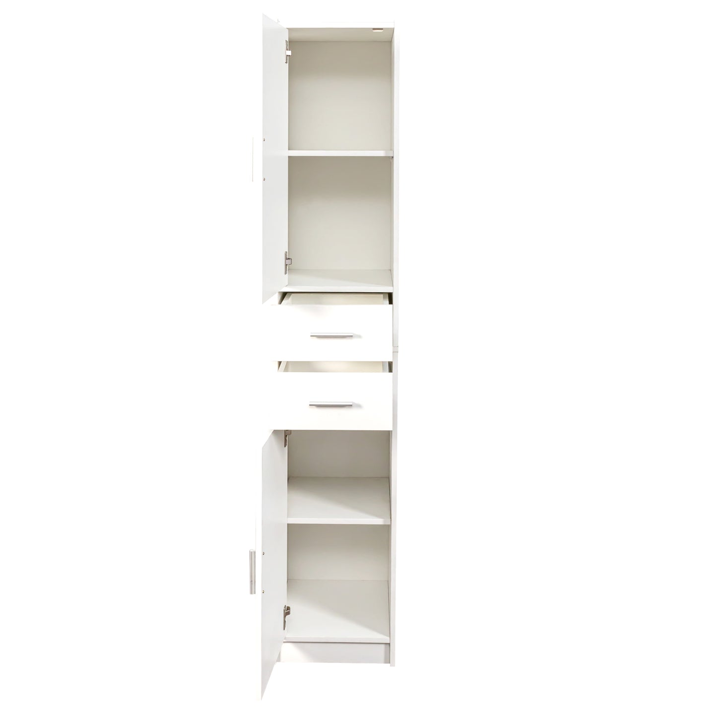 VIYET 71" Tall Narrow Storage Cabinet - White Particle Board+MDF, 2 Doors, 2 Drawers, Adjustable Shelves, Kitchen Use