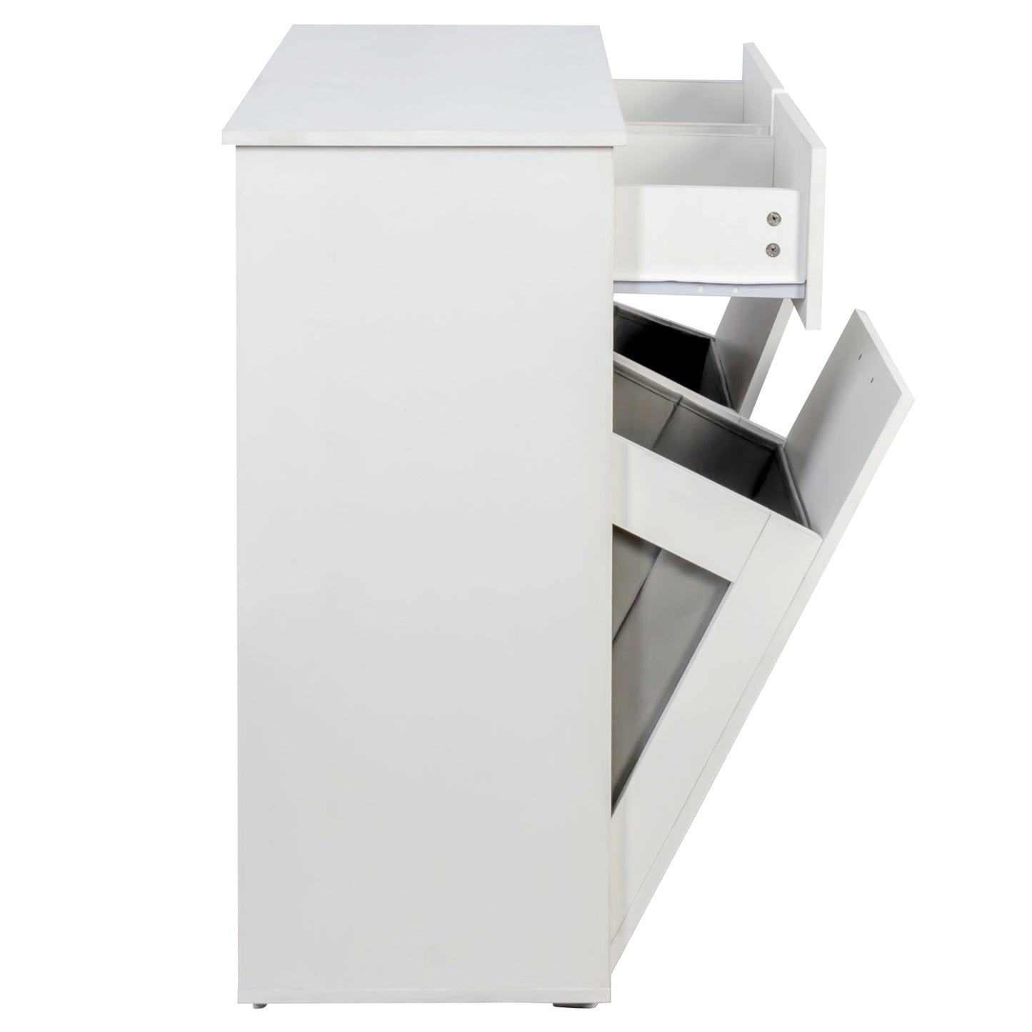 VIYET 35.8" White Laundry Cabinet - Particle Board+MDF, 2 Removable Baskets & 2 Light/Dark Sorting Drawers
