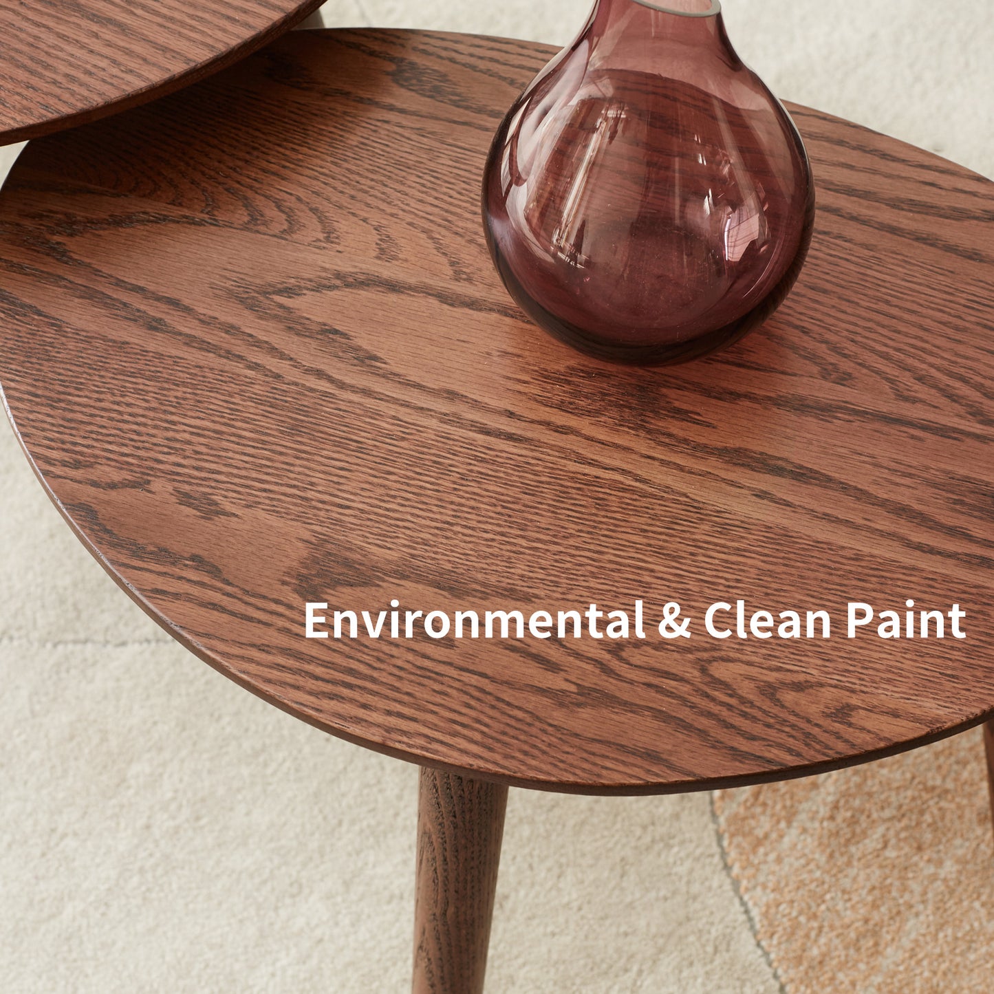 VIYET 16" Solid Oak end Table, Pebble-Shaped Mid-Century Modern Low Table, Formaldehyde-Free Desk for Living Room/Office (Walnut)