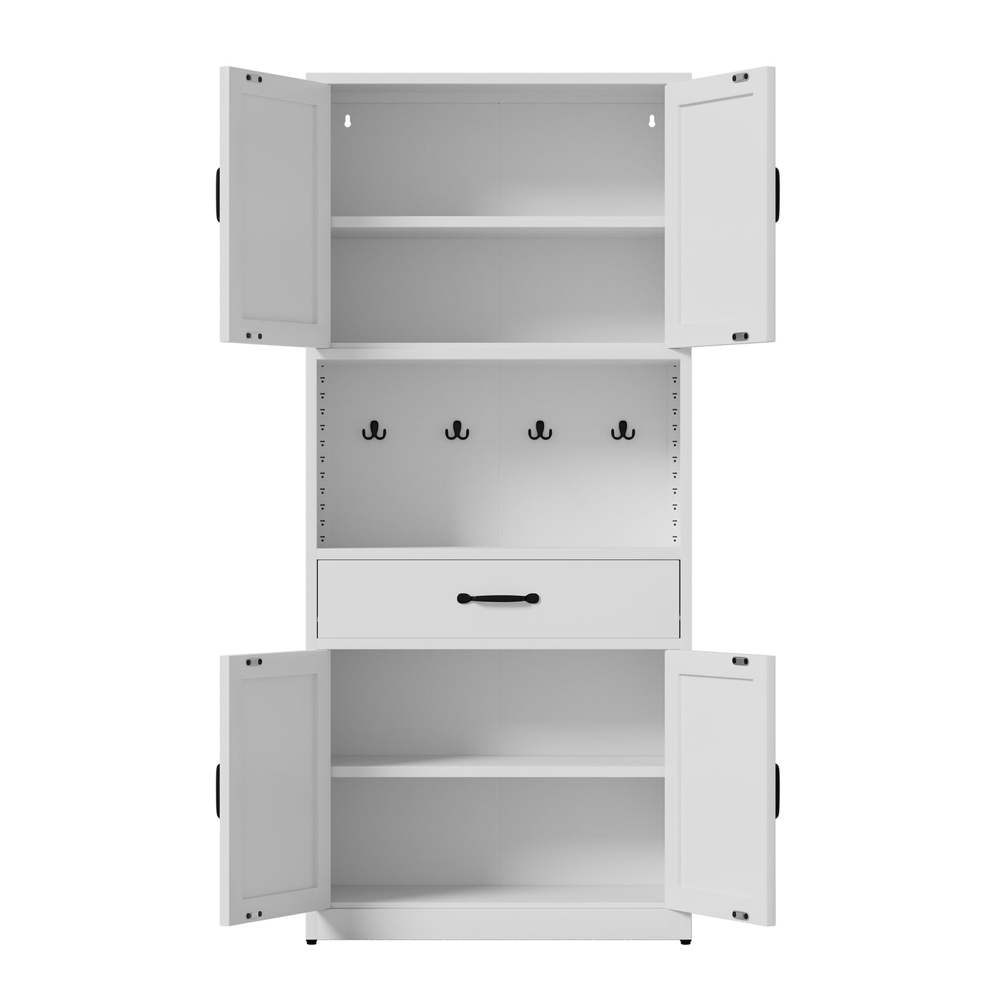 VIYET 71"H Heavy-Duty White Steel Pantry Cabinet,Large Countertop+Adjustable Shelves+Drawers+Hooks,Modern Storage for Kitchen/Bathroom/Living Room