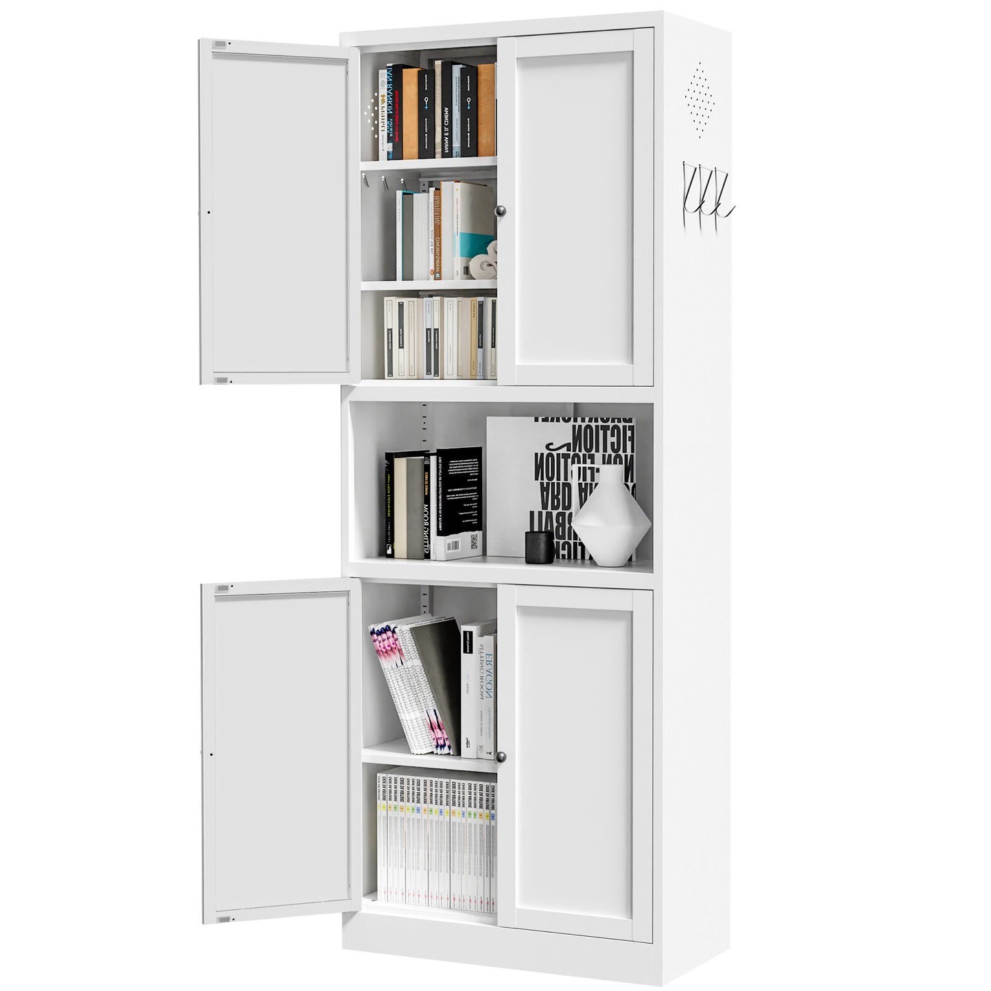 VIYET 72" Kitchen Pantry Cabinet with Large Countertop, Adjustable Shelves & Hooks, White Metal Coffee Bar Storage Cabinet for Kitchen & Dining Room