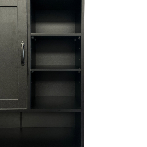 VIYET 63" black Freestanding Laundry Cabinet - Particle Board+MDF, Tilt-Out Hamper, Adjustable Shelves & Multiple Storage