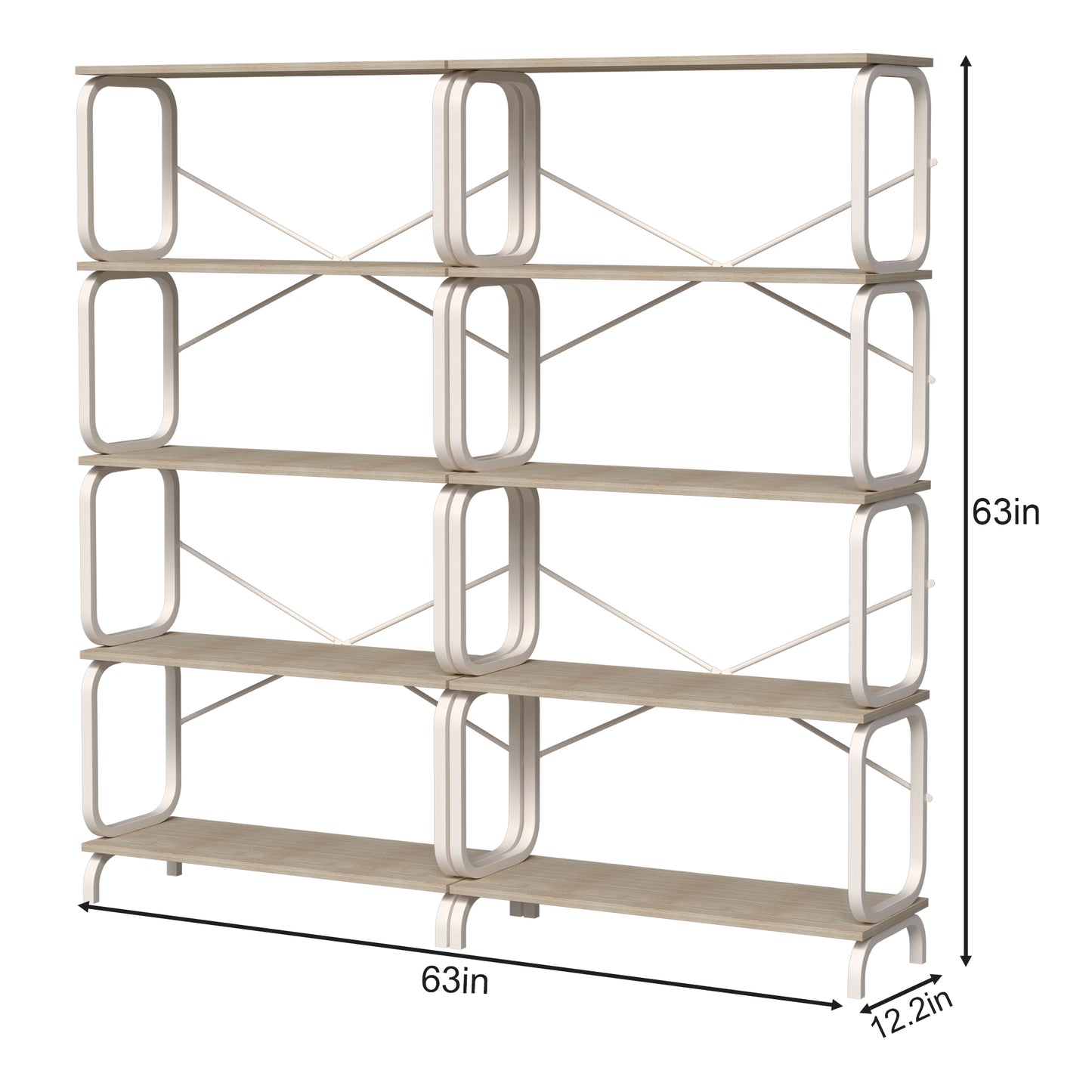 VIYET63" 5-Tier Industrial shelf, White MDF+Iron Frame Open Bookcase (Anti-Tipping Home Office/Living Room Organizer)