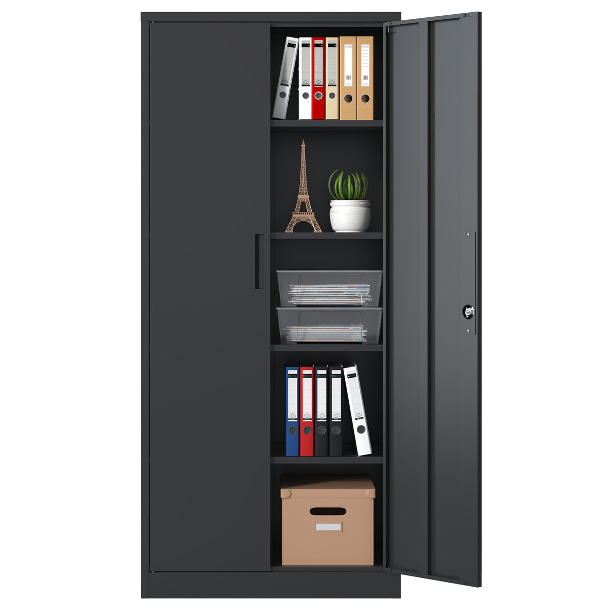 VIYET 72" Metal Garage Storage Cabinet, Lockable Steel Utility Cabinet with 4 Adjustable Shelves, 180 Lbs per Shelf, Double Doors, Black