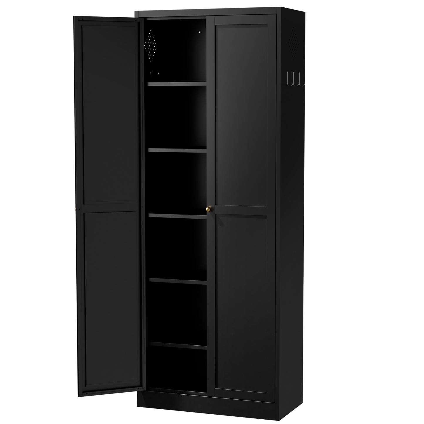 VIYET 72" Black Metal Kitchen Pantry Cabinet with Doors, 5 Adjustable Shelves, Heavy-Duty Tool-Free Freestanding Organizer