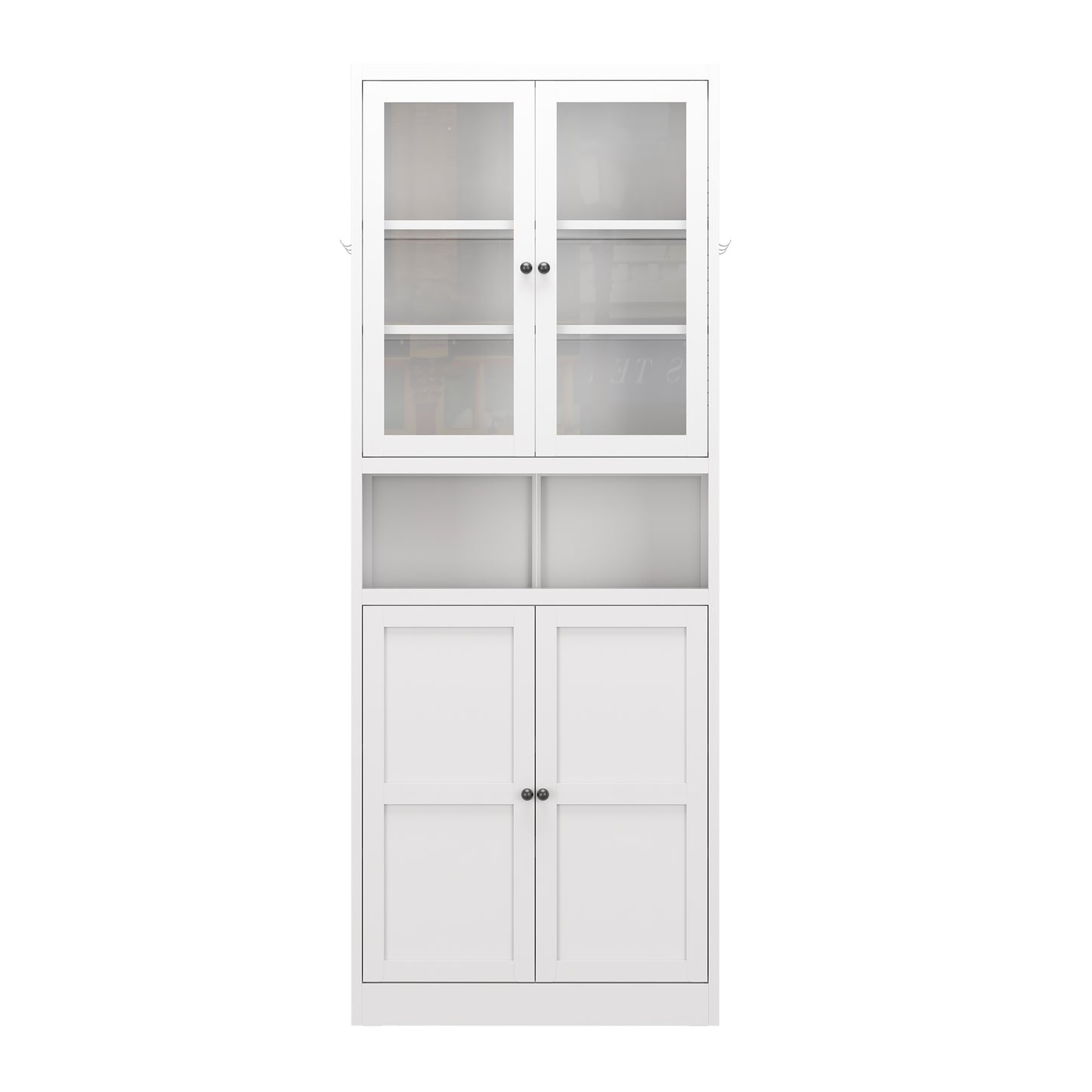 VIYET 72"H Heavy-Duty Metal Kitchen Pantry Cabinet,150LBS/Shelf,Adjustable Shelves+Glass Doors,Freestanding for Kitchen/Pantry/Bathroom(White)