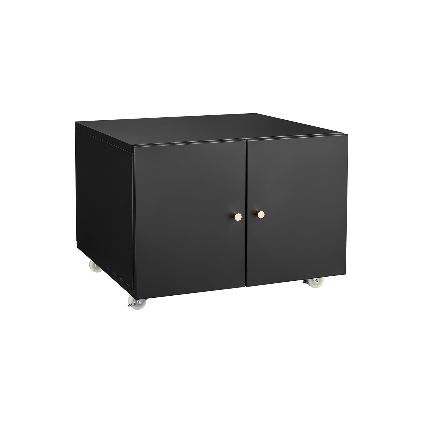 VIYET 23.6" Black Steel Double-Door Printer Cabinet, 360° Lockable Casters & Adjustable Shelves, Waterproof