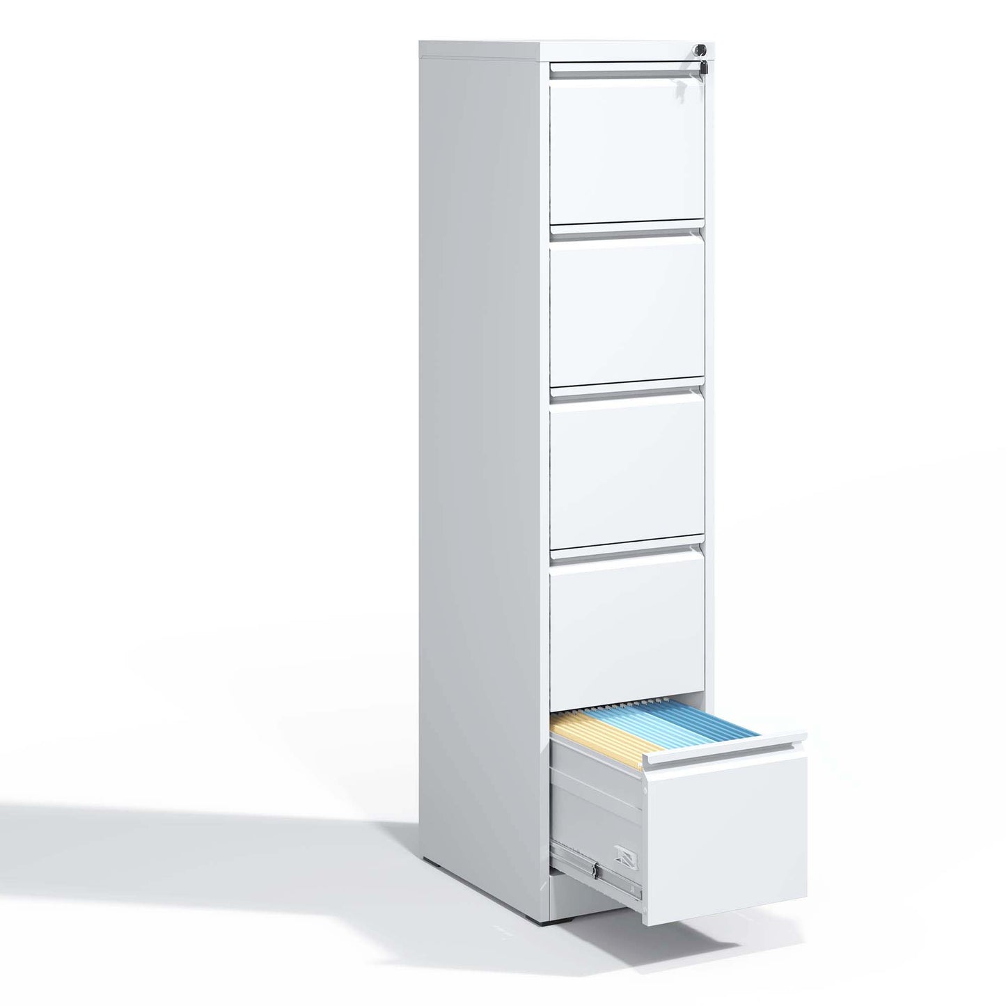 VIYET 64" White 5-Drawer Vertical Metal File Cabinet with Lock, Tall Locking Filing Cabinet, Fits Letter Legal & A4 Files