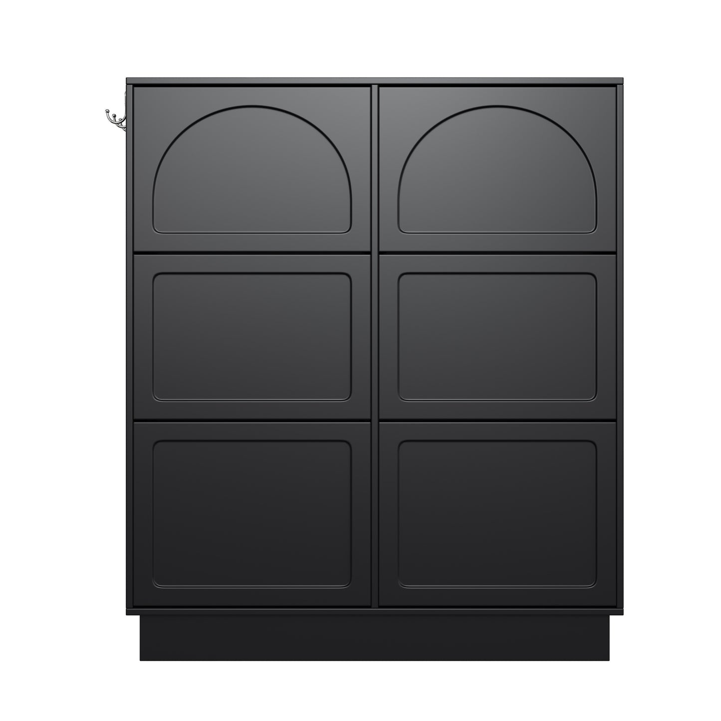 VIYET 49" 6-Flip-Drawer Narrow Shoe Cabinet, Black MDF Cream-Style Organizer w/ Adjustable Shelves & 3 Silver Hooks