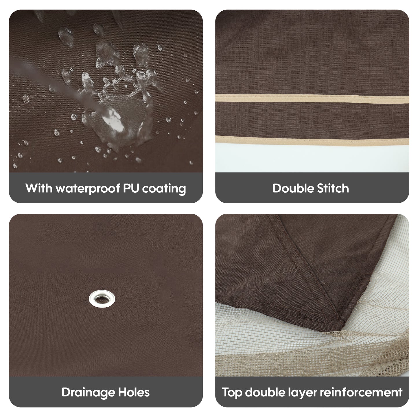 VIYET 10x10 Ft Double Tiered Gazebo Replacement Canopy, Greatwall Border UV Protection Cover w/Mosquito Net (Brown, Frame Not Included)