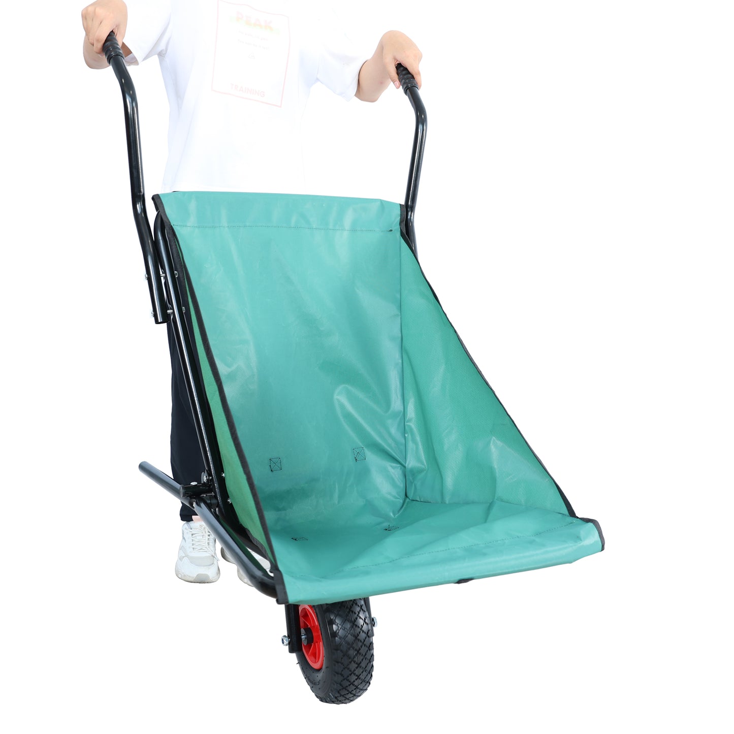 VIYET Collapsible Folding Wheelbarrow, 176 Lbs Lightweight Garden Cart, Heavy-Duty Oxford Cloth Yard Cart with 10" Pneumatic Tire for Lawn, Green