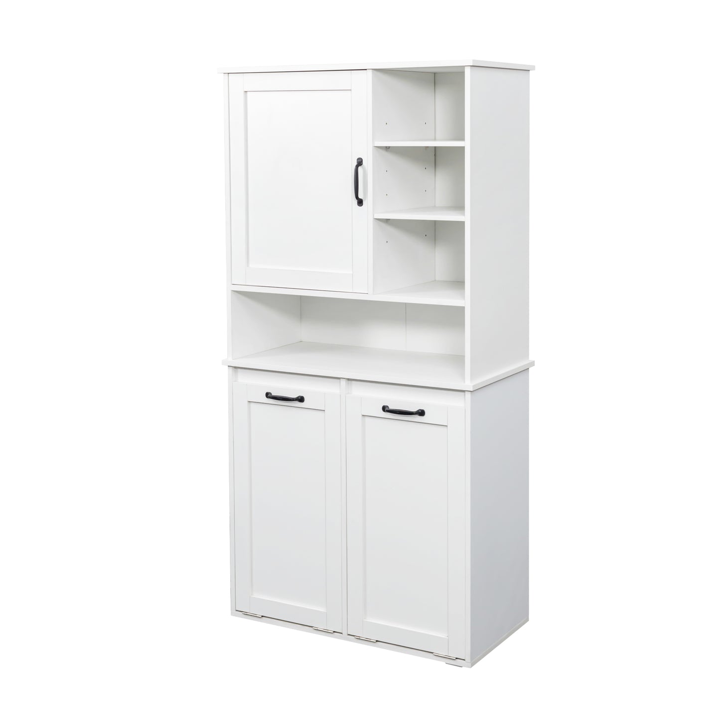VIYET 63" White Freestanding Laundry Cabinet-Particle Board+MDF, Tilt-Out Hamper, Adjustable Shelves & Multiple Storage