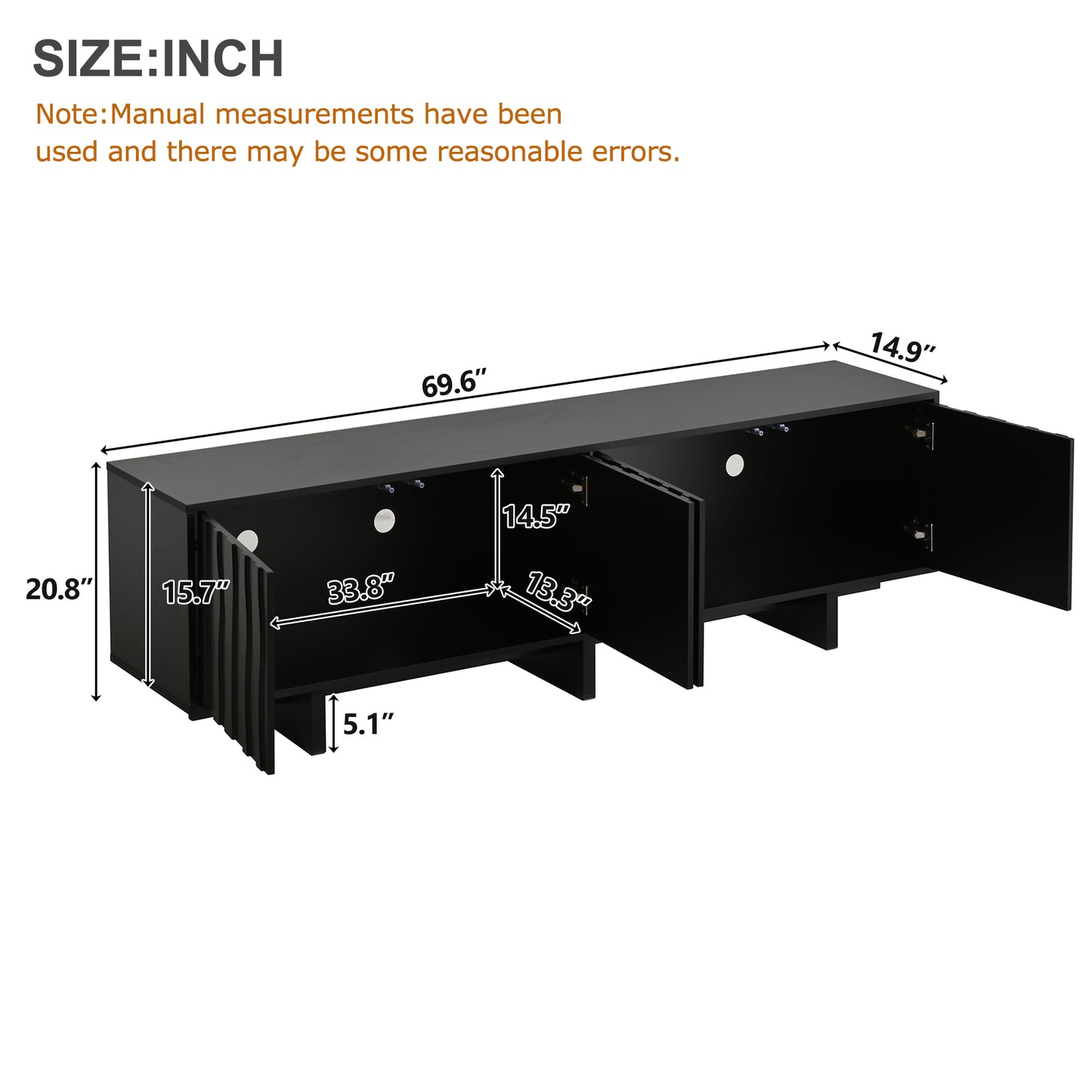 VIYET 69.6"Retro Wood Grain TV Stand for TVs up to 75", Rustic Media Console w/ Wavy Doors & Cable Management, Black