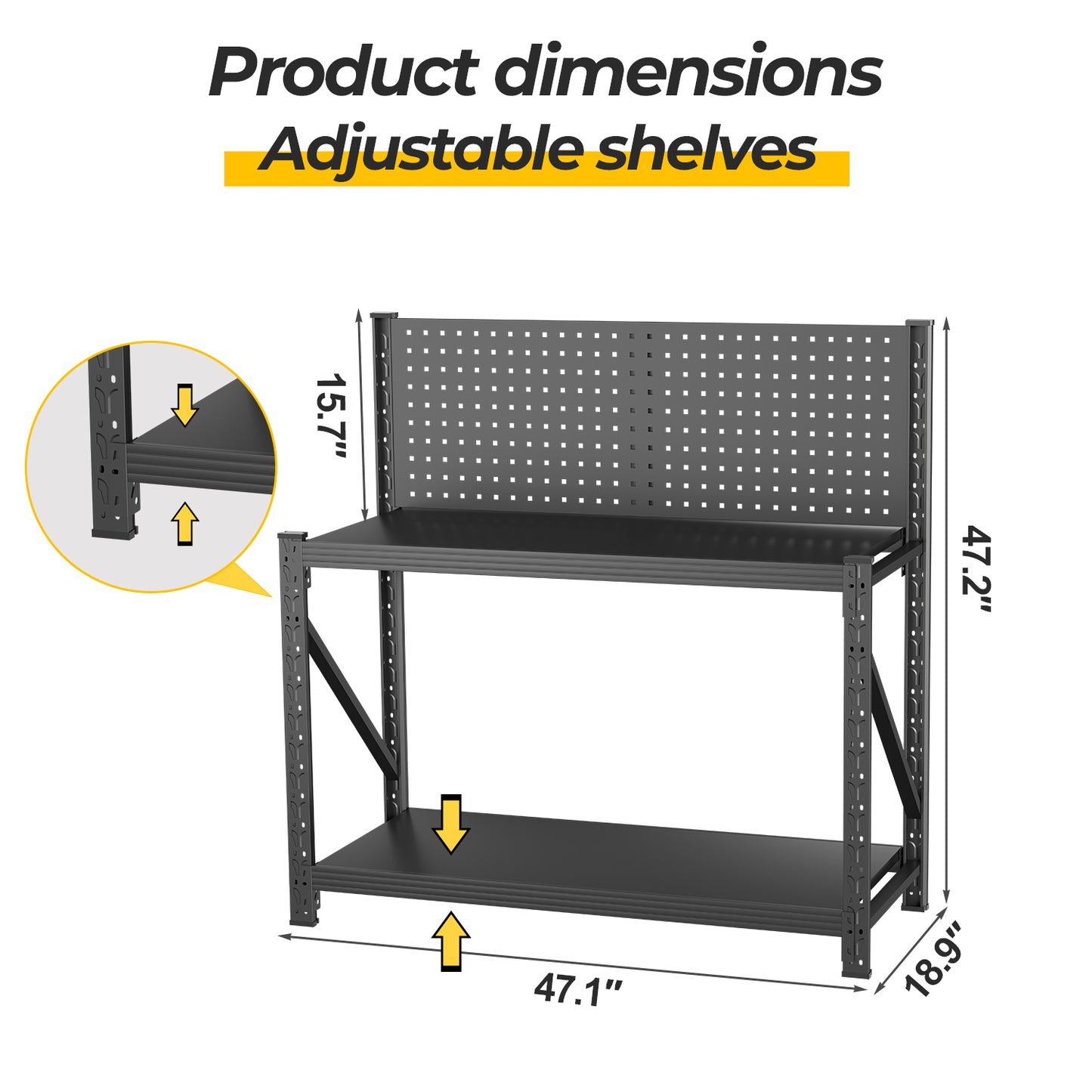 VIYET 47"H Heavy Duty Metal Storage Shelves with Pegboard, Adjustable Garage Utility Rack,for Kitchen, Pantry, Garden & Outdoor