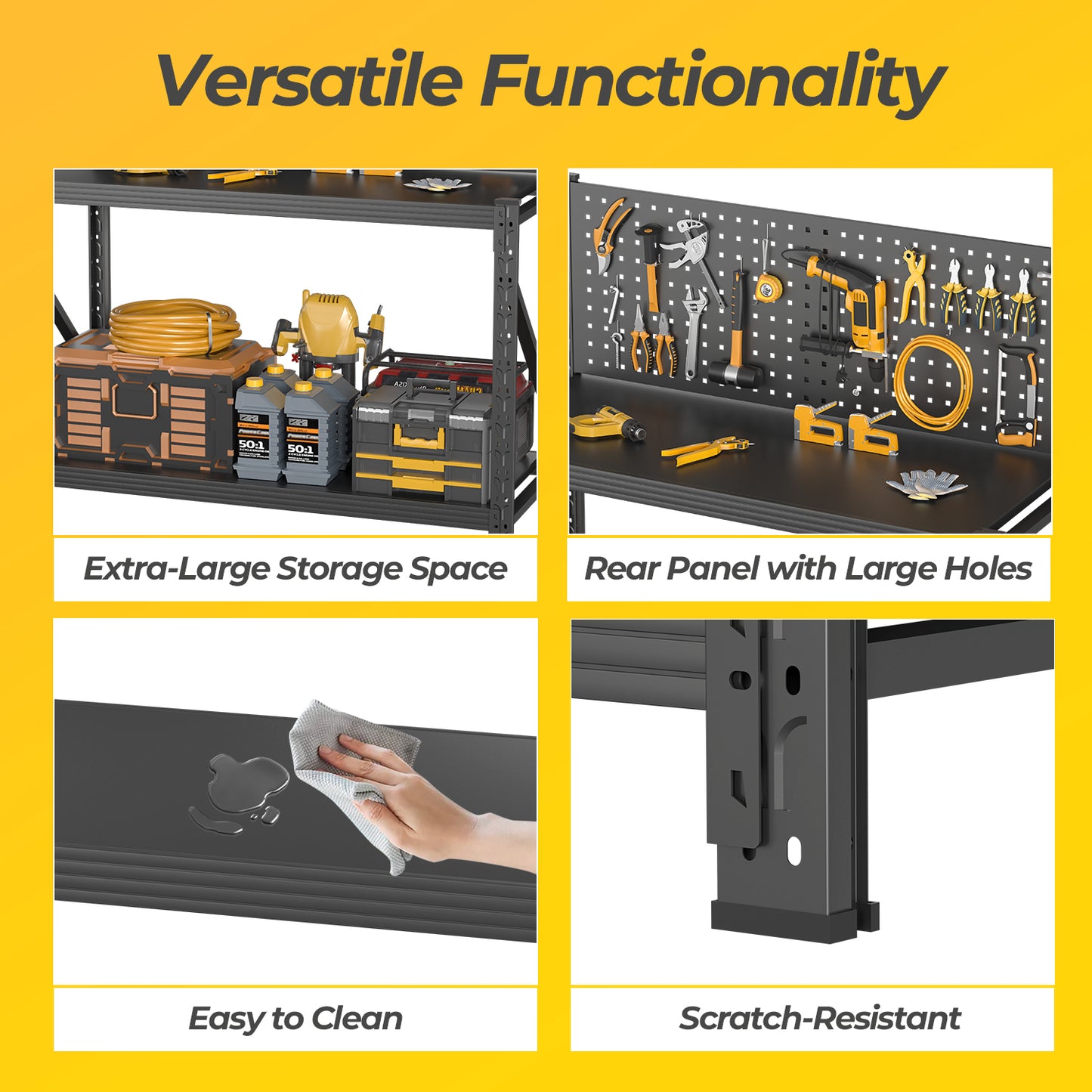 VIYET 47"H Heavy Duty Metal Storage Shelves with Pegboard, Adjustable Garage Utility Rack,for Kitchen, Pantry, Garden & Outdoor