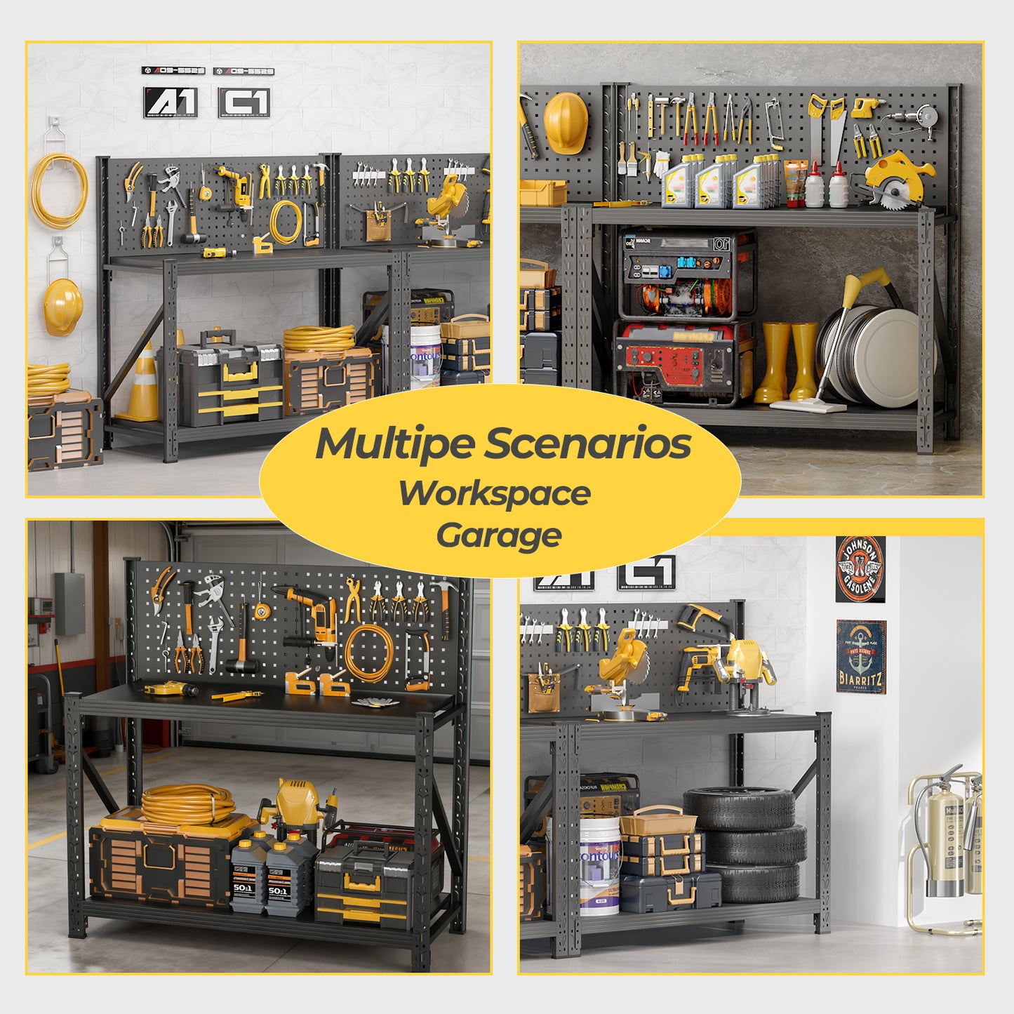VIYET 47"H Heavy Duty Metal Storage Shelves with Pegboard, Adjustable Garage Utility Rack,for Kitchen, Pantry, Garden & Outdoor