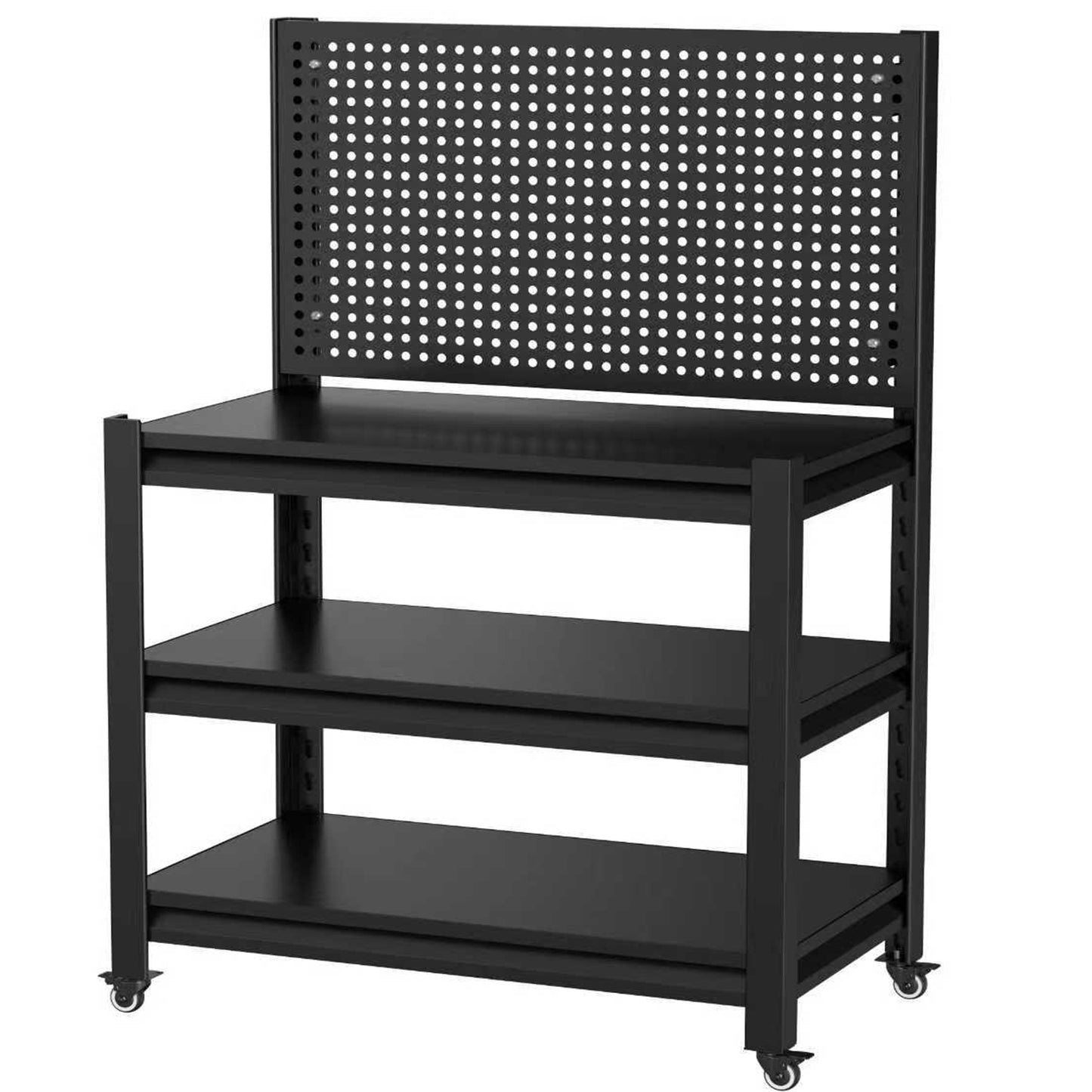 VIYET 18" Heavy-Duty Metal Storage Shelving with Pegboard - 3-Tier Adjustable Garage Rack & Industrial Utility Shelf for Kitchen, Pantry & Garden