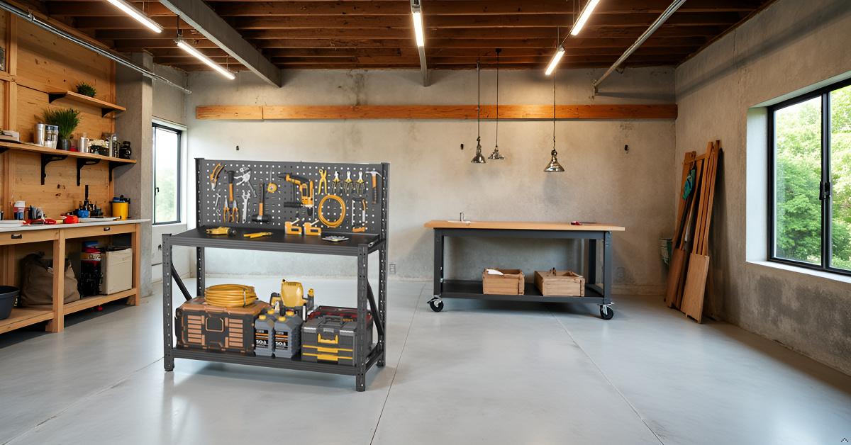 VIYET 47"H Heavy Duty Metal Storage Shelves with Pegboard, Adjustable Garage Utility Rack,for Kitchen, Pantry, Garden & Outdoor