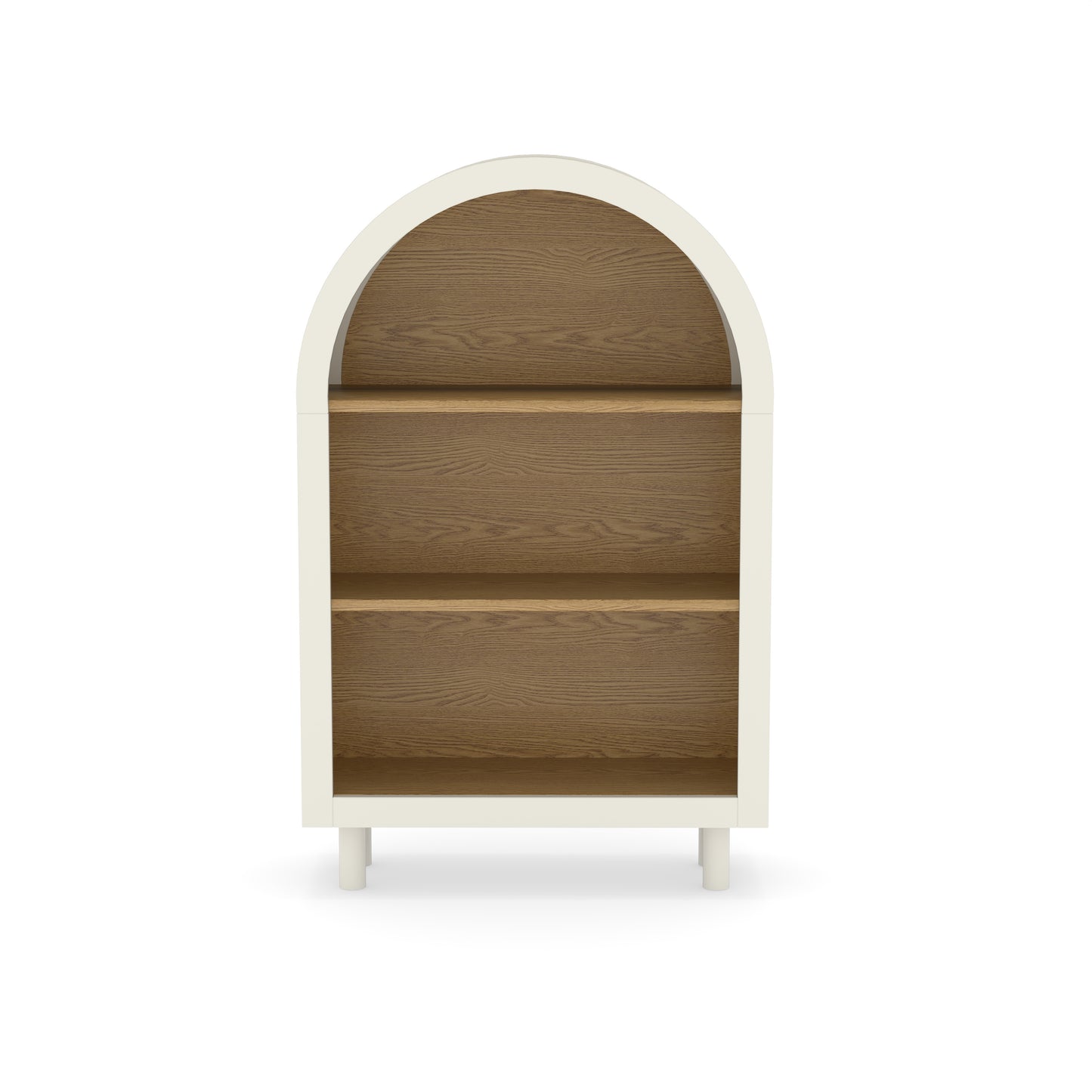 VIYET 3-Tier Arched Top Small Bookcase, White & Oak Woodgrain Modern Storage Cabinet, Engineered Wood Open Shelf for Living Room Bedroom Entryway
