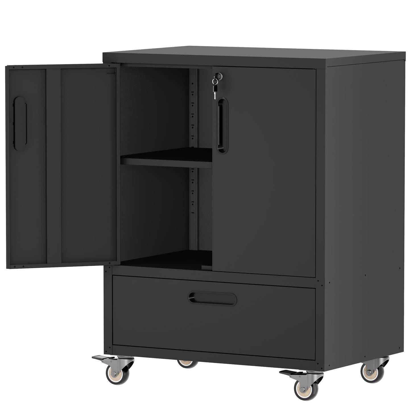 VIYET 40"H Heavy-Duty Steel Tool Cart with Wheels - Mobile Storage Cabinet, Lockable Casters, Smooth-Gliding Drawer + Adjustable Shelf, Garage/Workshop/Office