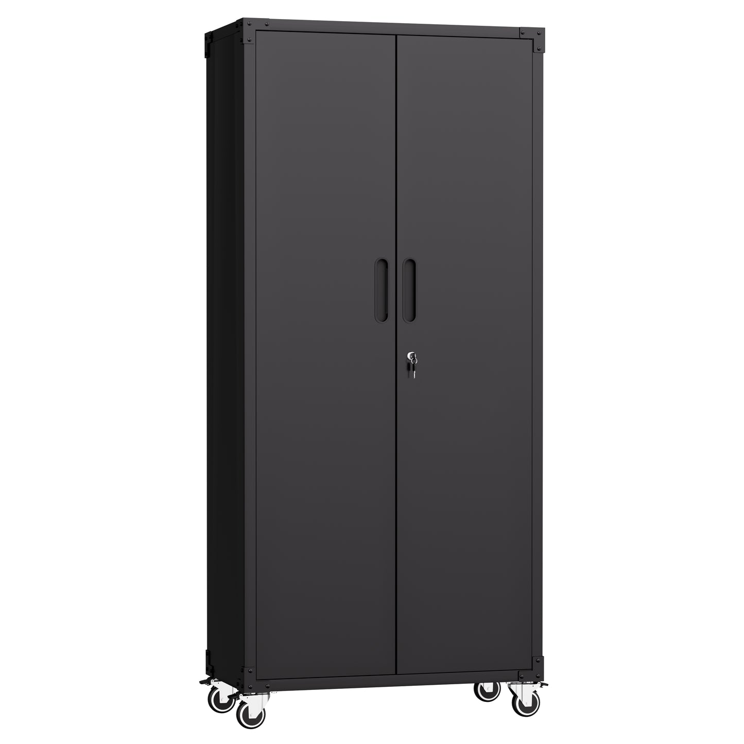 VIYET 71"H All-Black Heavy-Duty Metal Garage Storage Cabinet with Wheels, 700LBS Capacity, 2 Locking Doors + 3 Adjustable Shelves for Home/Office/Garage