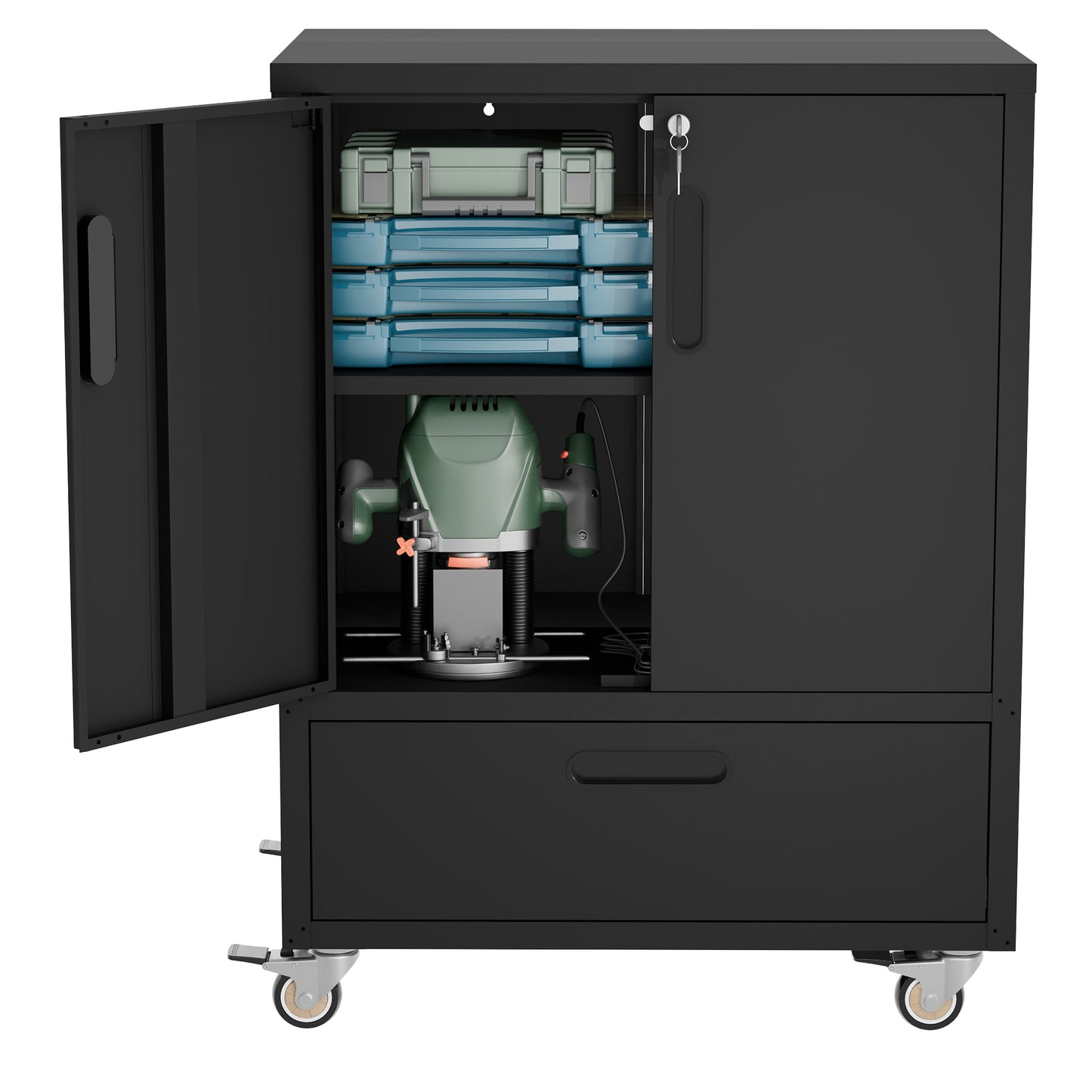 VIYET 40"H Heavy-Duty Steel Tool Cart with Wheels - Mobile Storage Cabinet, Lockable Casters, Smooth-Gliding Drawer + Adjustable Shelf, Garage/Workshop/Office