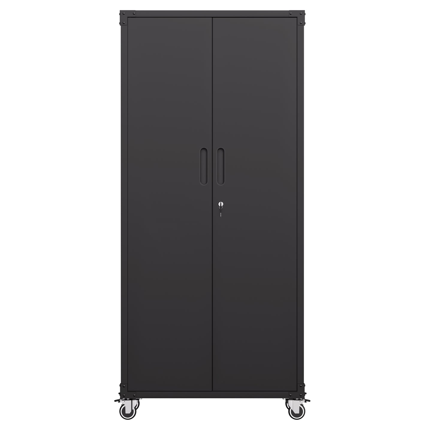 VIYET 71" All-Black Heavy-Duty Metal Garage Storage Cabinet - Locking Hinged Doors, Lockable Casters, Home/Office/School/Garage/Utility Room