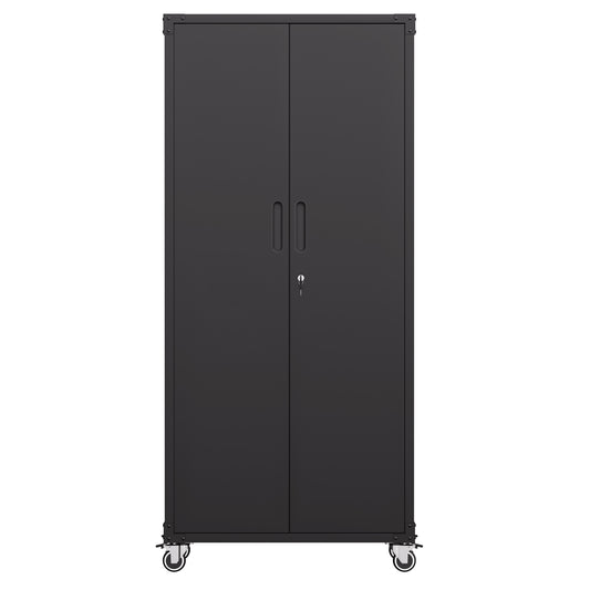 VIYET 71"H Heavy-Duty Metal Garage Storage Cabinet with Wheels,700LBS Capacity,2 Locking Doors+3 Adjustable Shelves, Home/Office/Garage, Black+Gray