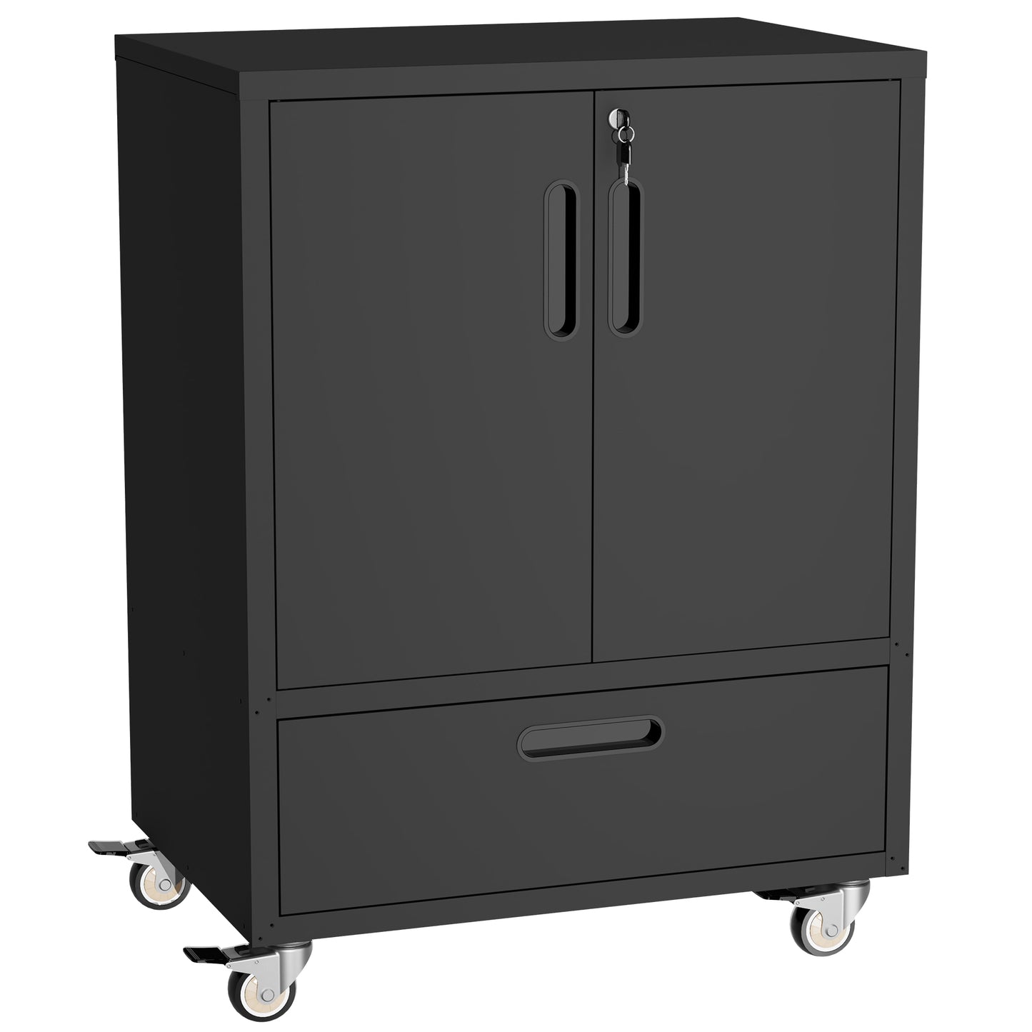 VIYET 40"H Heavy-Duty Steel Tool Cart with Wheels - Mobile Storage Cabinet, Lockable Casters, Smooth-Gliding Drawer + Adjustable Shelf, Garage/Workshop/Office