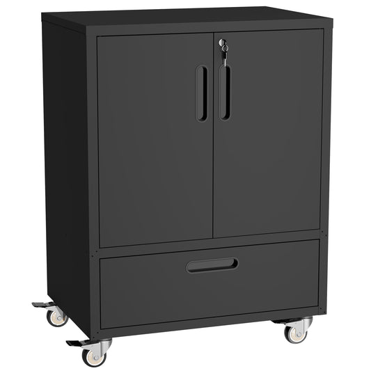 VIYET 40"H Heavy-Duty Steel Tool Cart with Wheels - Mobile Storage Cabinet, Lockable Casters, Smooth-Gliding Drawer + Adjustable Shelf, Garage/Workshop/Office