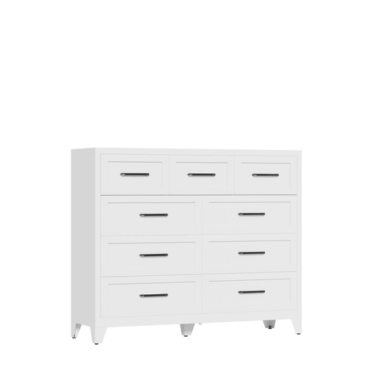 VIYET 9-Drawer Storage Dresser, White Chest of Drawers with Smooth-Glide Drawers for Bedroom, Closet & Entryway