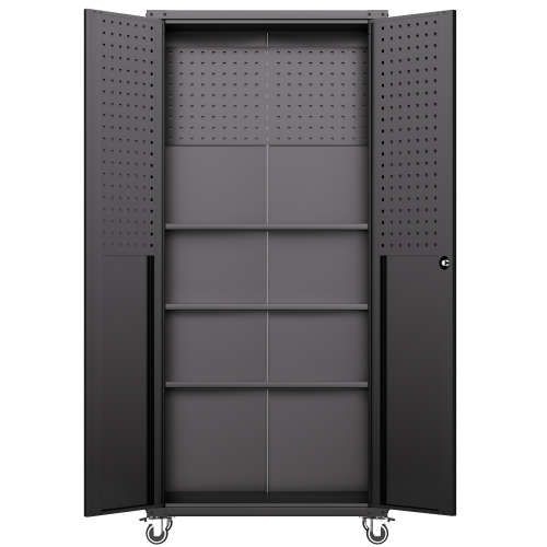 VIYET 71"H All-Black Heavy-Duty Metal Garage Storage Cabinet with Wheels, 700LBS Capacity, 2 Locking Doors + 3 Adjustable Shelves for Home/Office/Garage