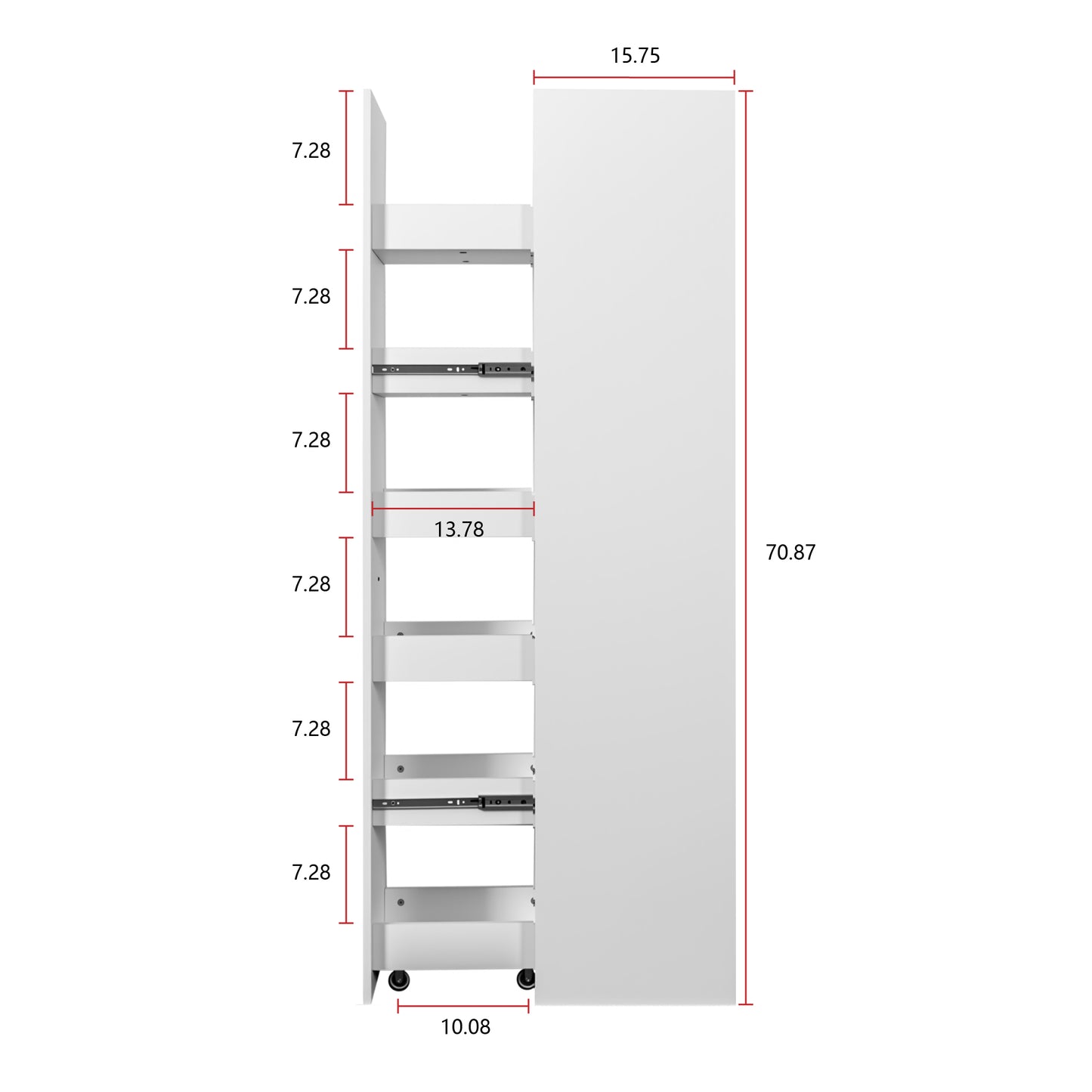 VIYET 71" Slim Rolling Storage Cart, White Wood Narrow Kitchen Organizer (6-Tier Shelf with Handle & Wheels for Small Spaces)