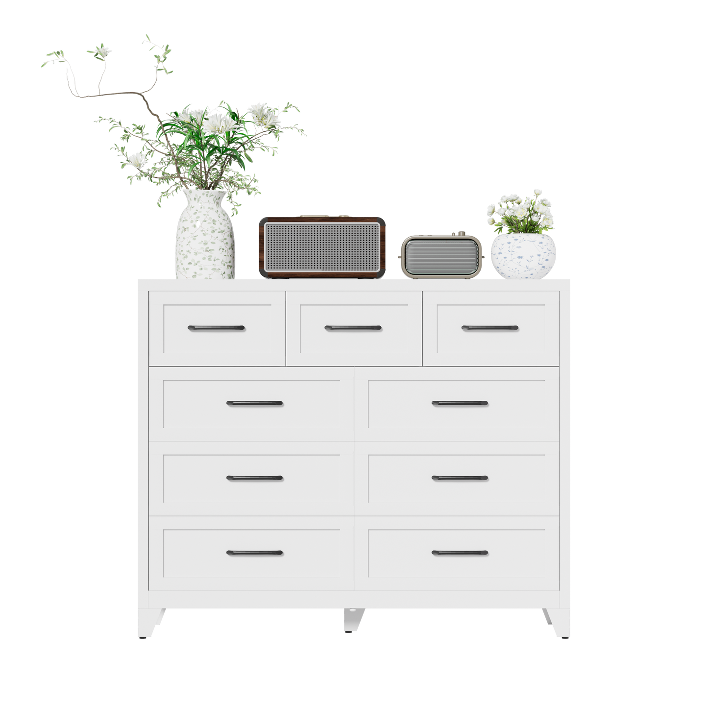 VIYET 9-Drawer Storage Dresser, White Chest of Drawers with Smooth-Glide Drawers for Bedroom, Closet & Entryway