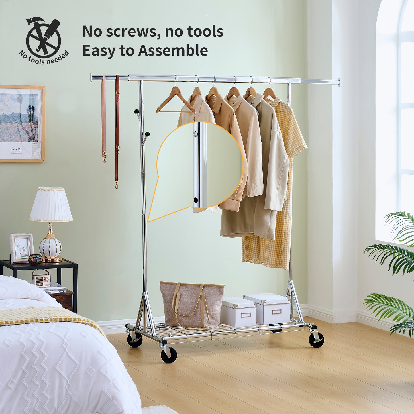 VIYET 68" 600LBS Heavy-Duty Rolling Clothes Rack, Collapsible Iron Commercial Garment Rack (Portable Hanger for Bedroom)