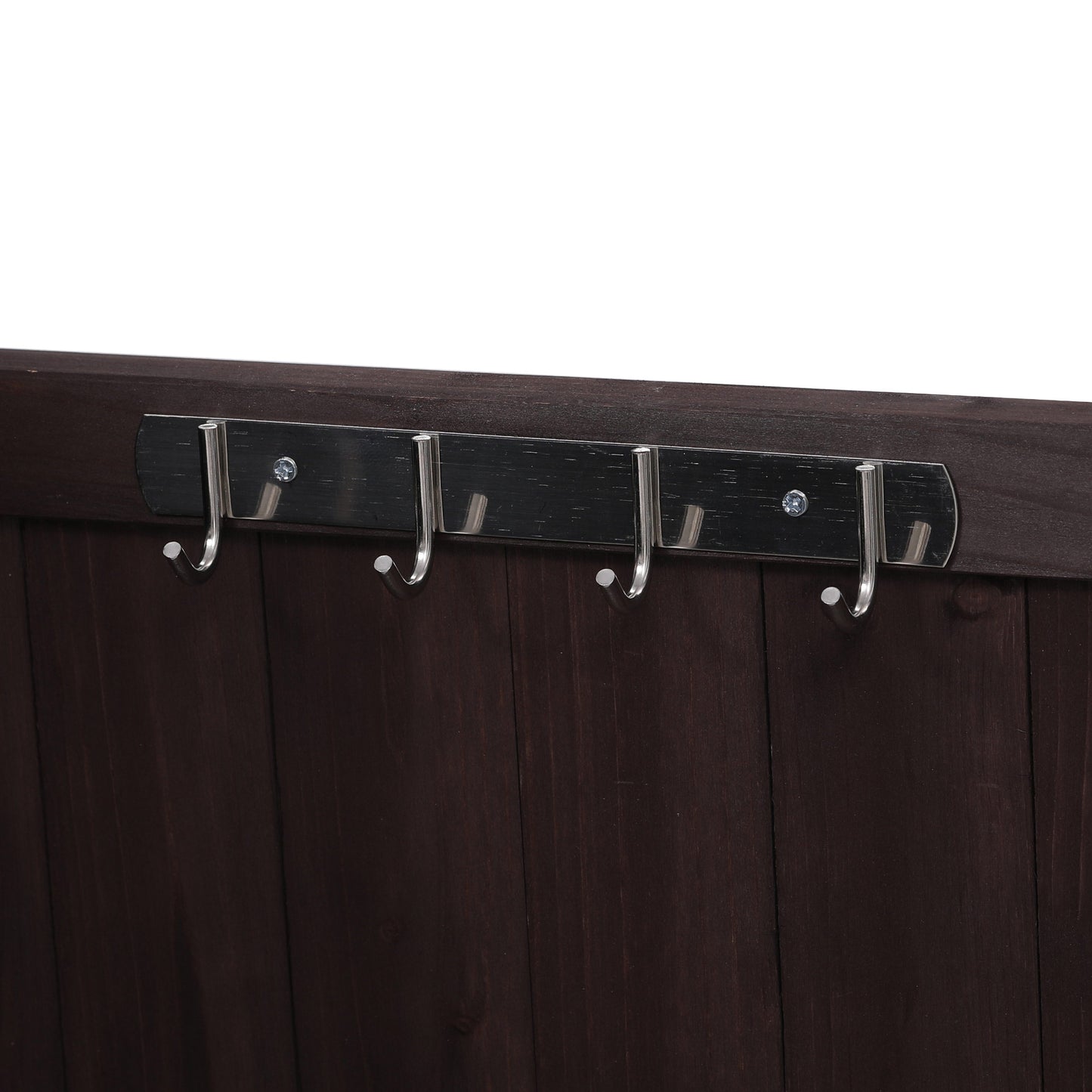 VIYET 43" K&K Outdoor Kitchen Island, Brown Solid Wood Grill Cart w/ Stainless Steel Top (Raised Shelf+Adjustable Storage Rack)
