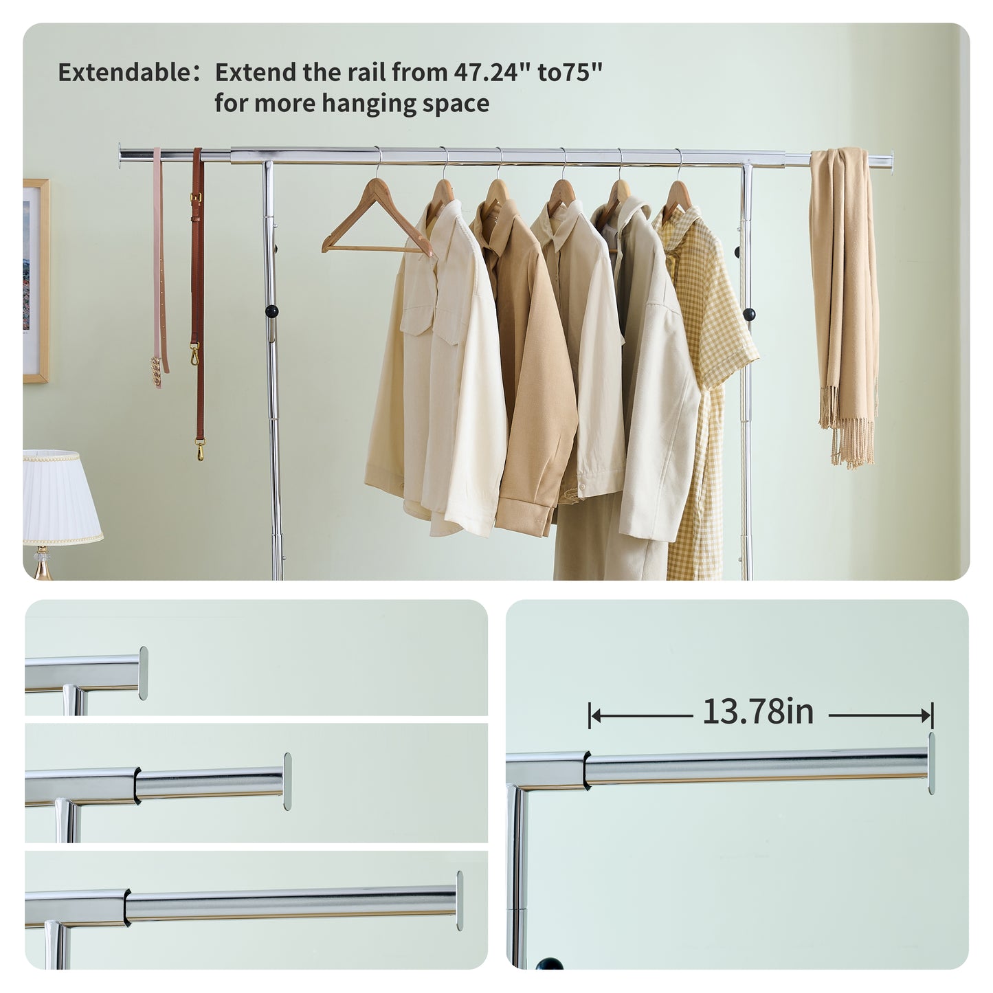 VIYET 68" 600LBS Heavy-Duty Rolling Clothes Rack, Collapsible Iron Commercial Garment Rack (Portable Hanger for Bedroom)