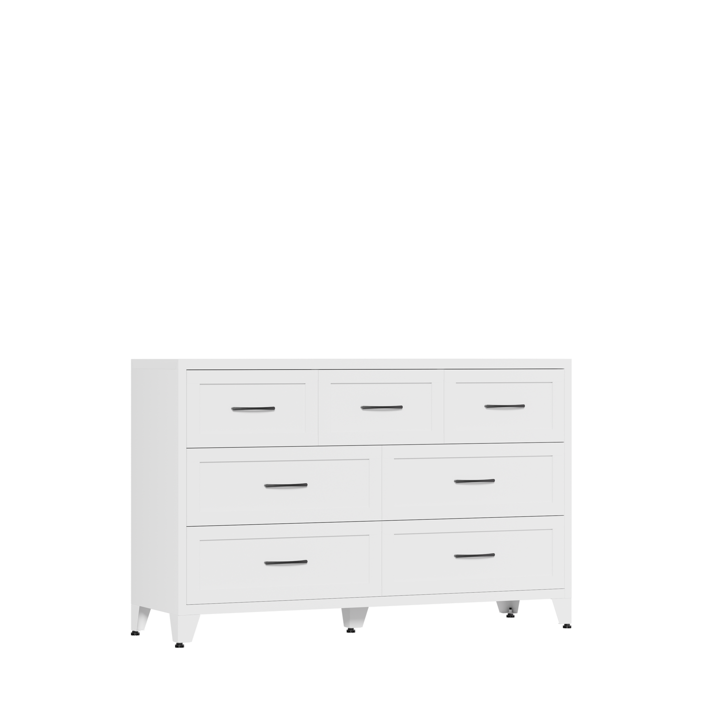VIYET 7-Drawer White Dresser for Bedroom, Wide Low-Profile Chest of Drawers with Smooth-Glide Storage for Closet & Entryway