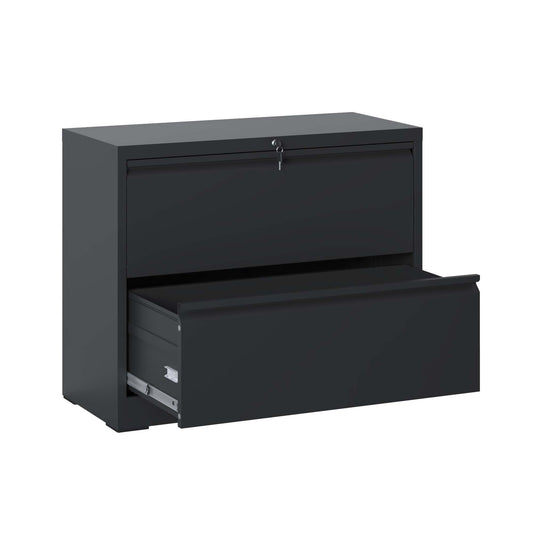 VIYET 2-Drawer Lateral File Cabinet with Lock - Heavy-Duty Steel Filing Cabinet for Home Office, 110lbs/Drawer, Silent Full-Extension Slides, Fits Letter/Legal/A4/F4 (Black)