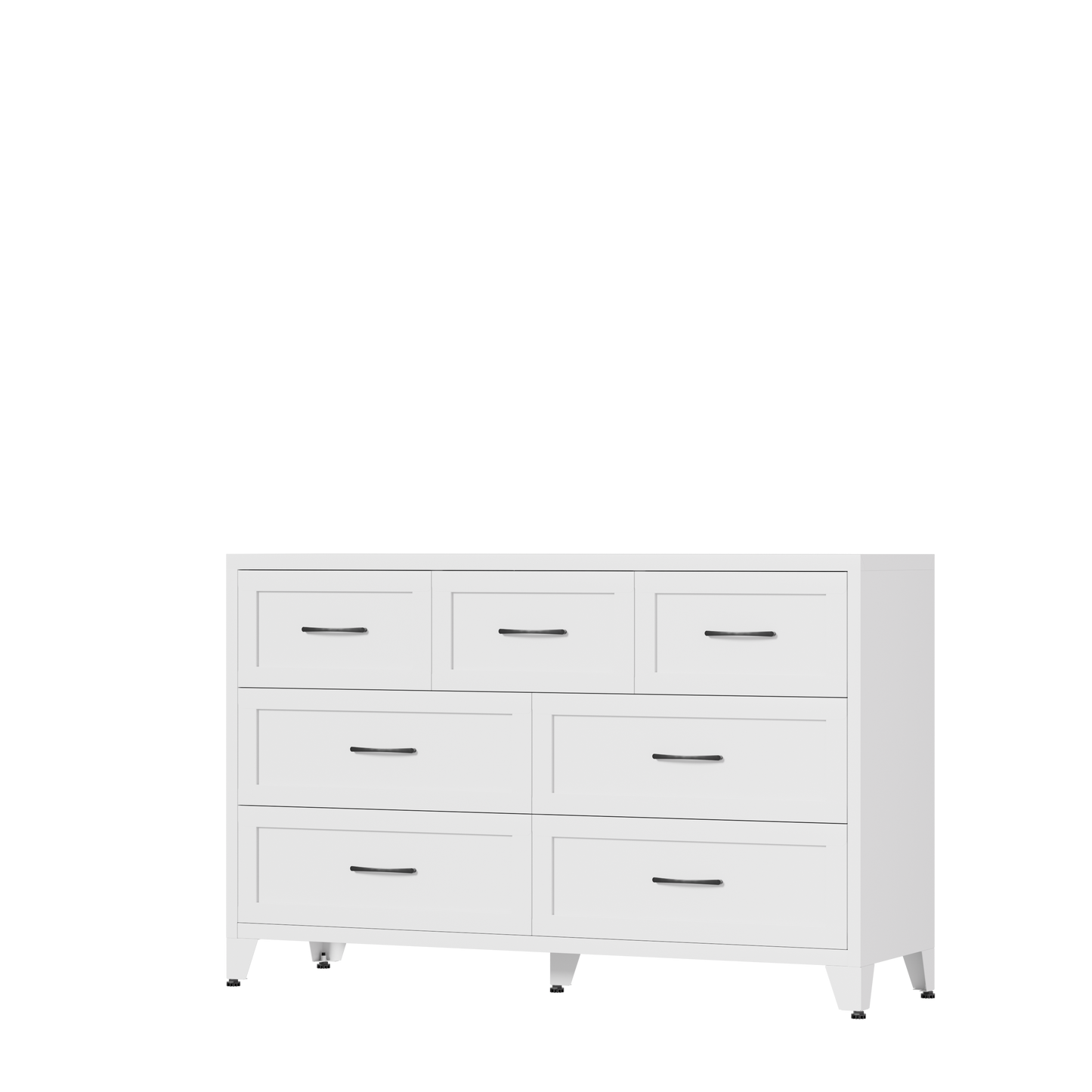 VIYET 7-Drawer White Dresser for Bedroom, Wide Low-Profile Chest of Drawers with Smooth-Glide Storage for Closet & Entryway