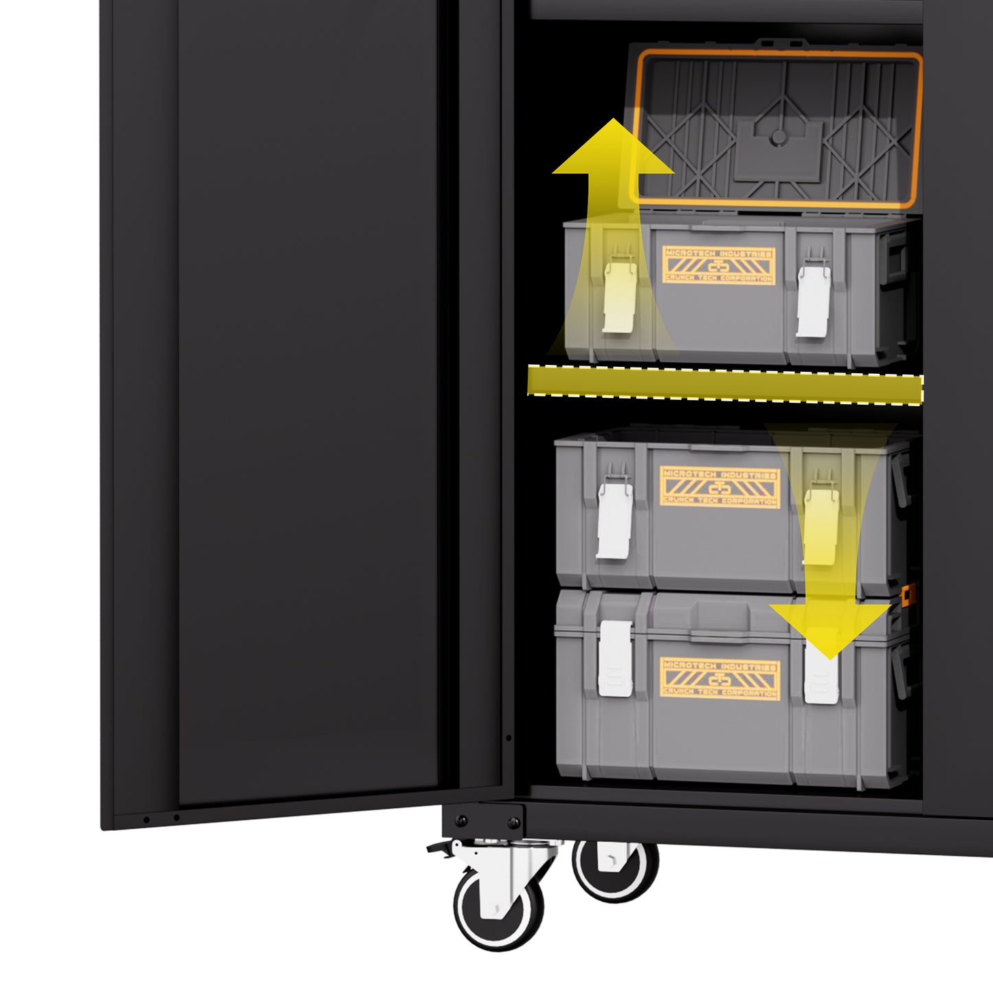 VIYET 71" All-Black Heavy-Duty Metal Garage Storage Cabinet - Locking Hinged Doors, Lockable Casters, Home/Office/School/Garage/Utility Room