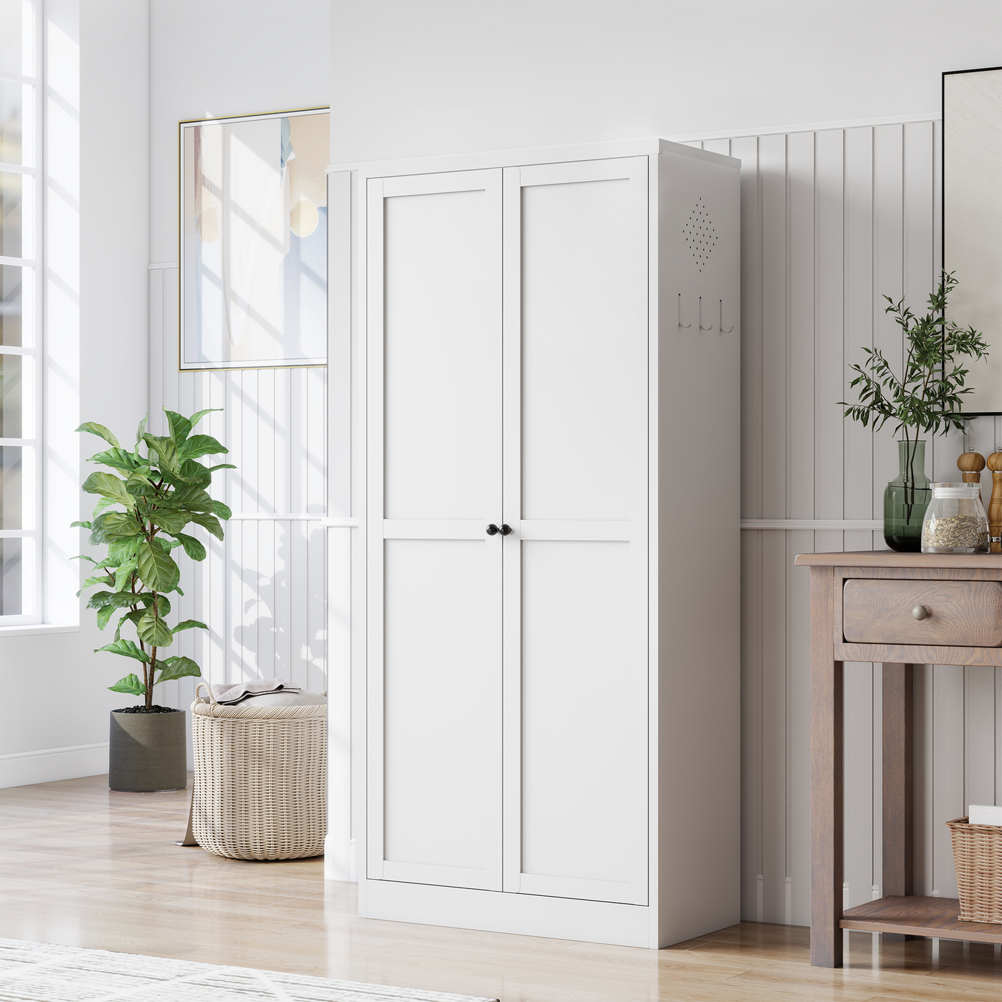 VIYET 61"H White Metal Kitchen Pantry Cabinet - 4 Adjustable Shelves (110lbs/Shelf), Tool-Free Assembly Freestanding Storage Organizer for Kitchen/Pantry/Living Room