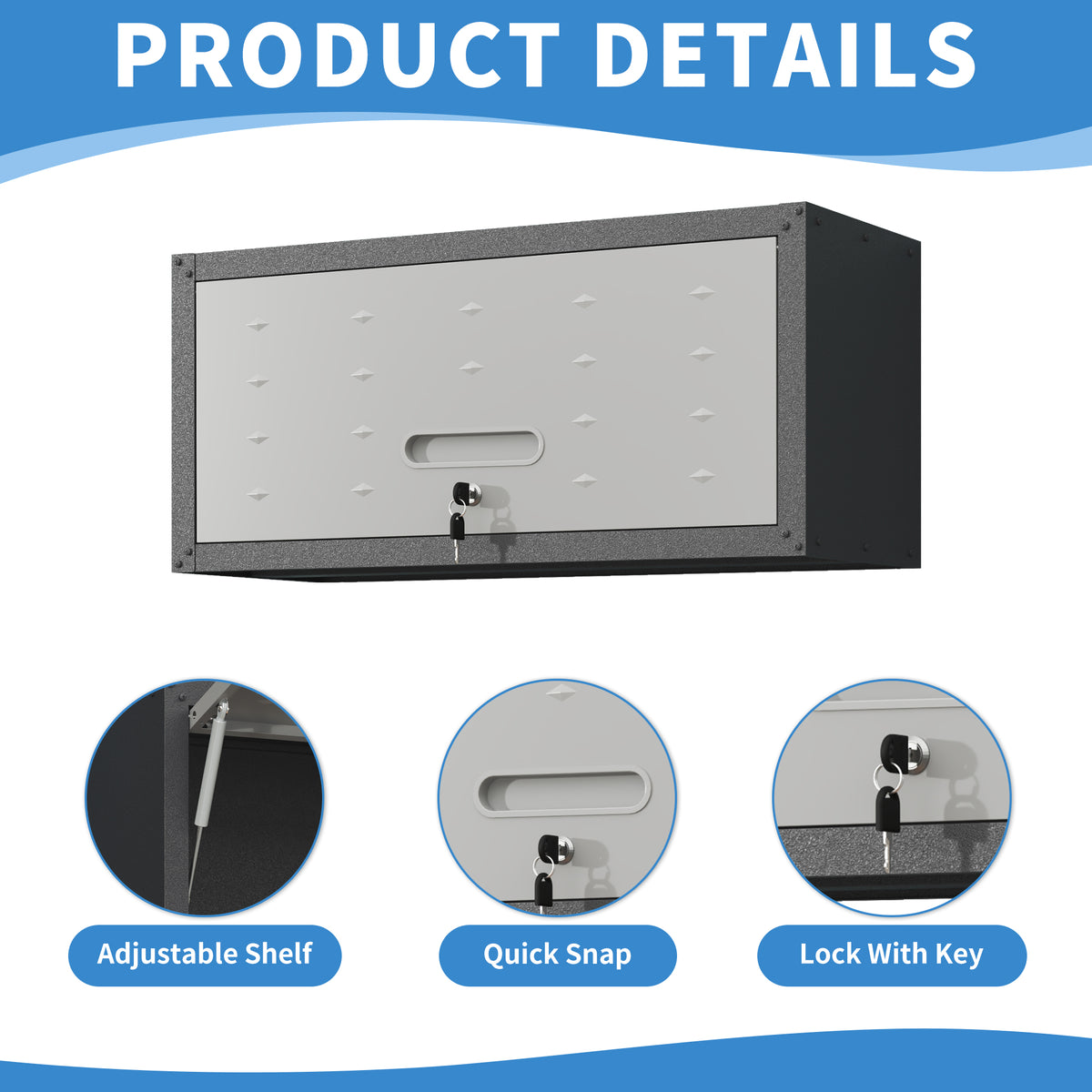 VIYET Wall Mounted Garage Cabinet, Lockable Metal Tool Storage Cabinet with Lift-Up Door, 120 Lbs Capacity, Steel Workshop Organizer