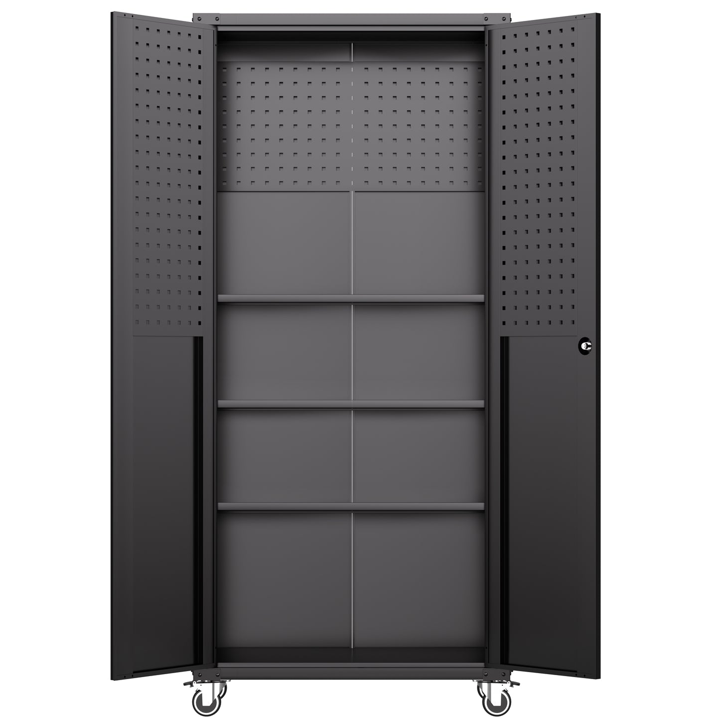VIYET 71"H Heavy-Duty Metal Garage Storage Cabinet with Wheels,700LBS Capacity,2 Locking Doors+3 Adjustable Shelves, Home/Office/Garage, Black+Gray