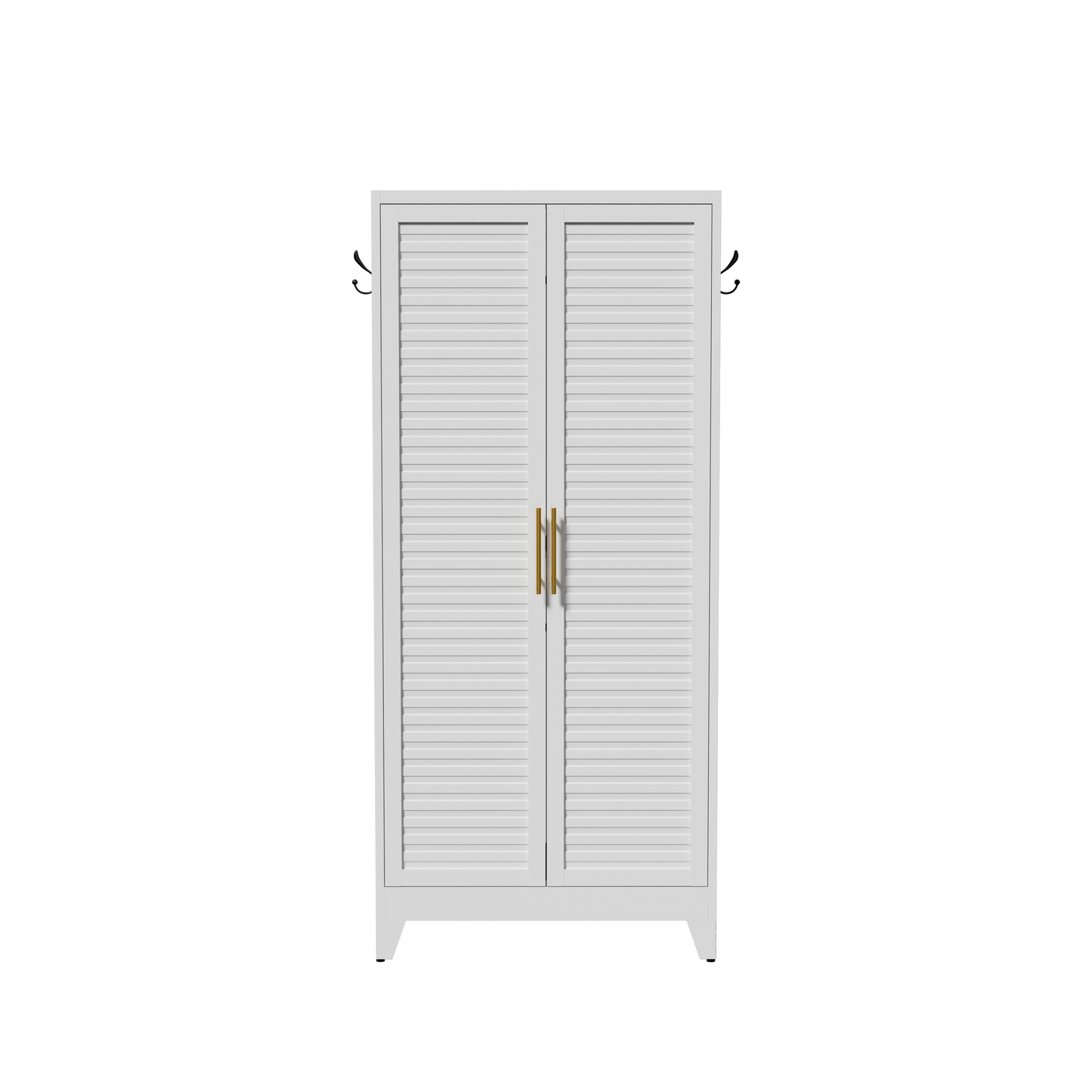 VIYET 71" Metal Wardrobe Closet with Adjustable Hanging Rod, Louvered Doors, Side Hooks & Shelves, Heavy Duty Clothing Storage Cabinet for Bedroom, Laundry Room, White
