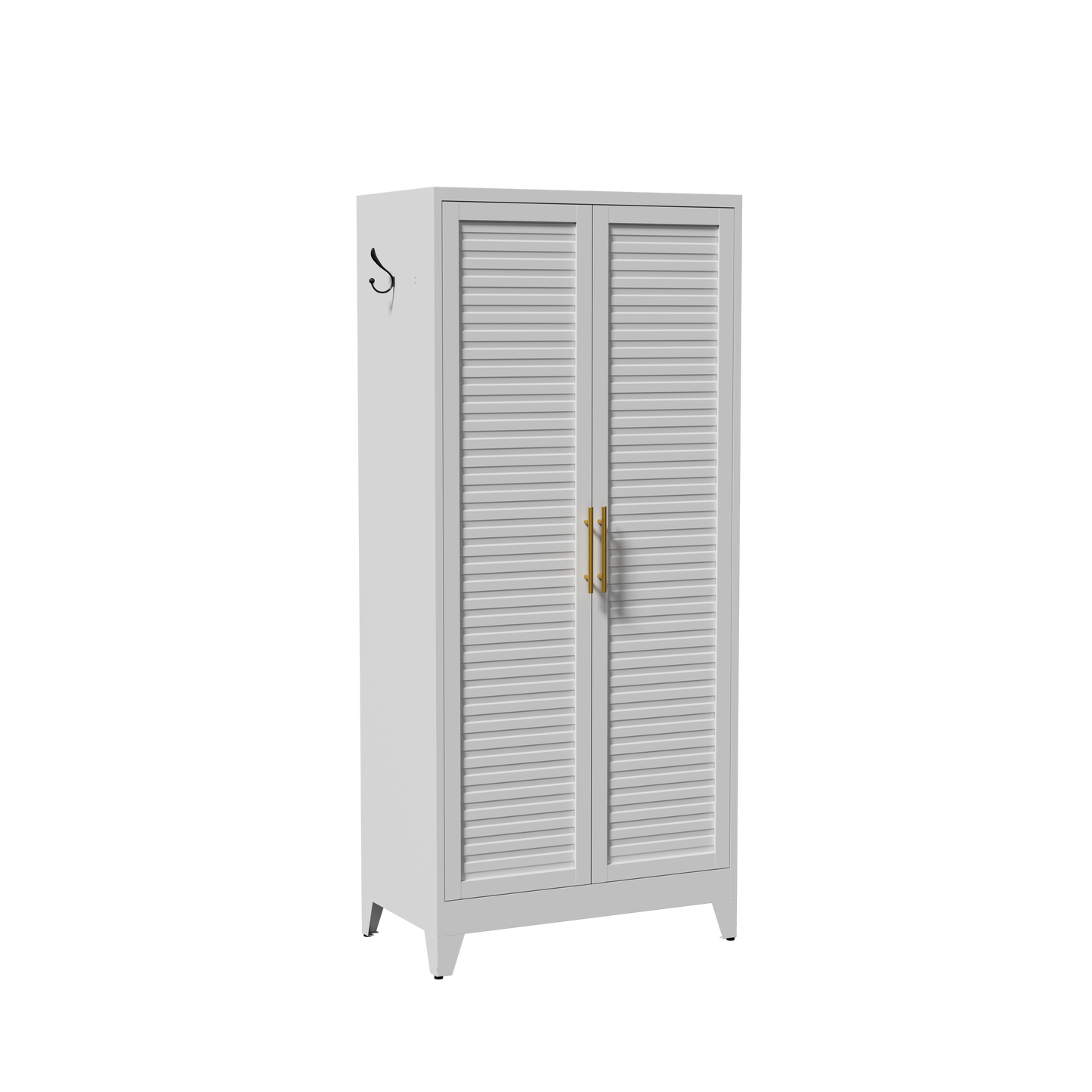 VIYET 71" Metal Wardrobe Closet with Adjustable Hanging Rod, Louvered Doors, Side Hooks & Shelves, Heavy Duty Clothing Storage Cabinet for Bedroom, Laundry Room, White