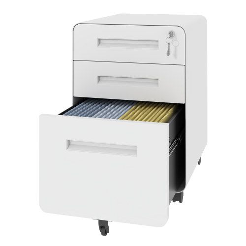 VIYET 23"H Mobile File Cabinet with Lock - All-Steel Fully Assembled, Anti-Tip Design & Locking Casters, Fits A4/Letter, for Home/Office (Black+White)